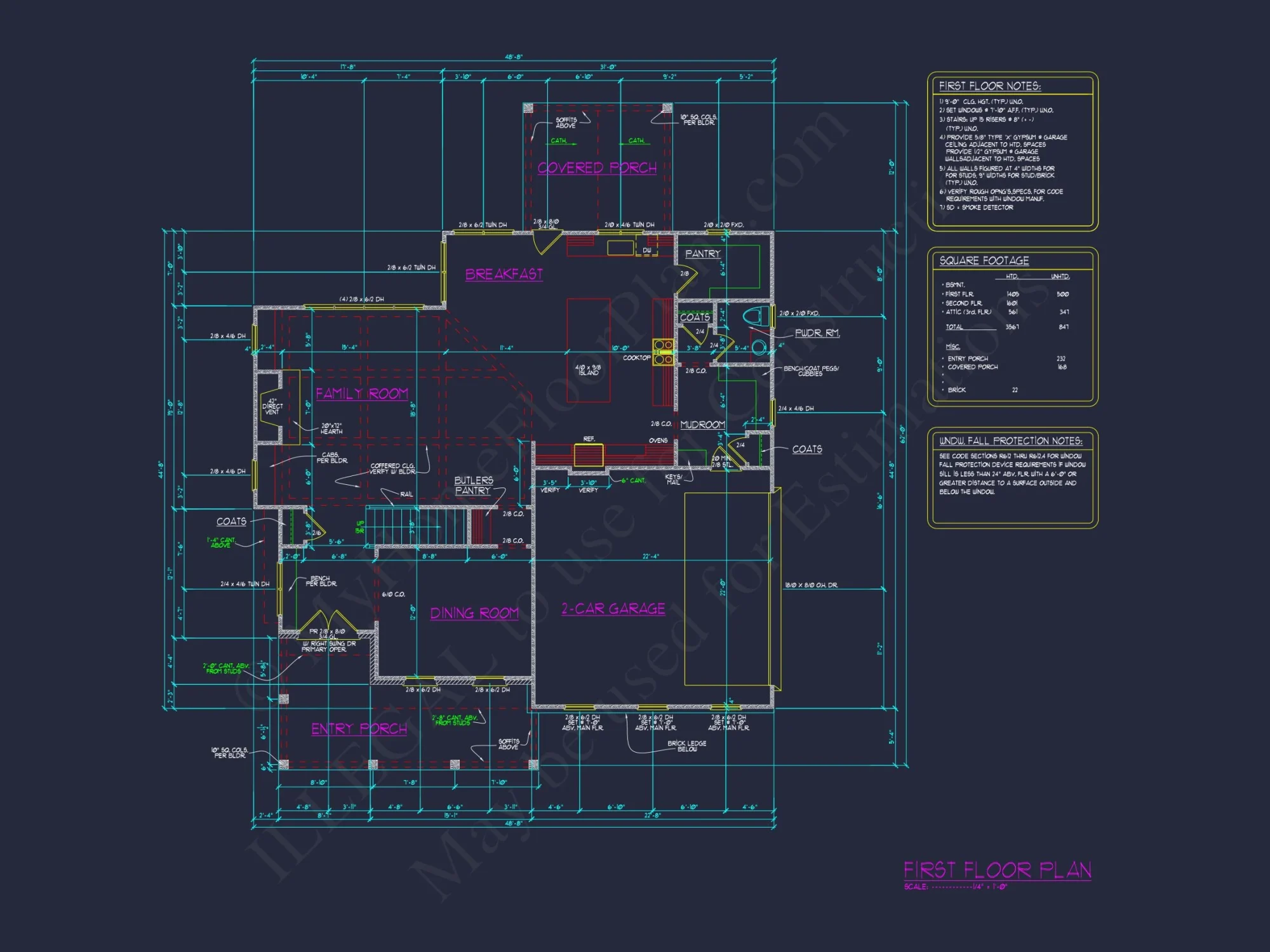 Traditional house Plan with 2.5 Stories, 4 Beds, and CAD Blueprint
