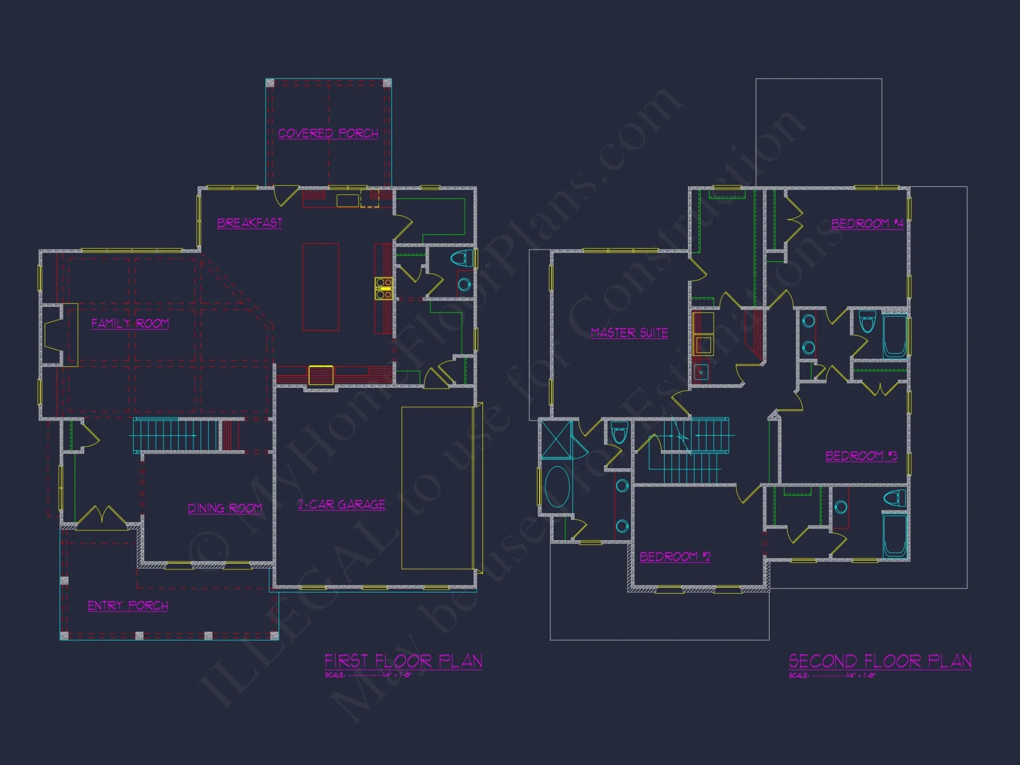 Traditional house Plan with 2.5 Stories, 4 Beds, and CAD Blueprint