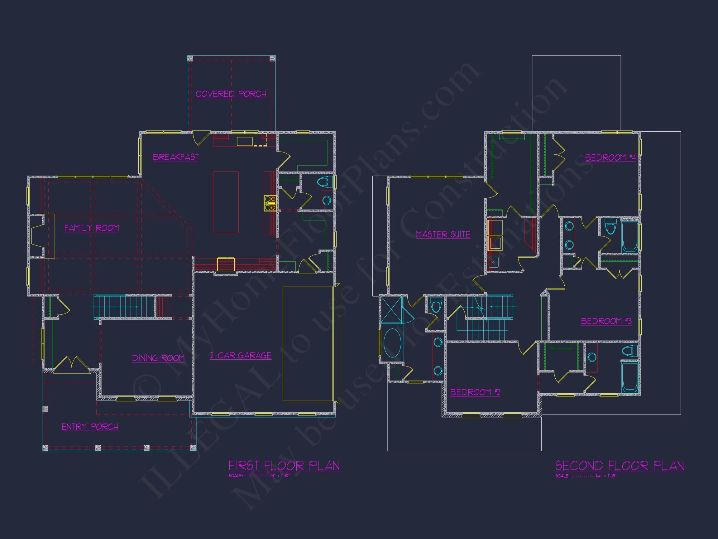 Traditional house Plan with 2.5 Stories, 4 Beds, and CAD Blueprint