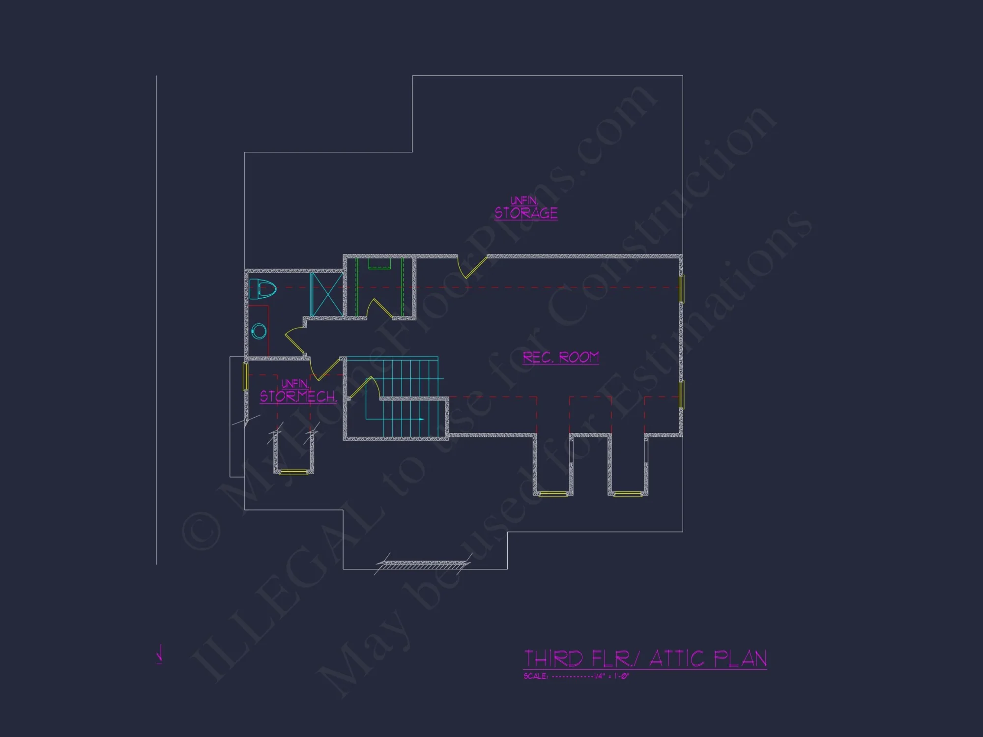 Traditional house Plan with 2.5 Stories, 4 Beds, and CAD Blueprint