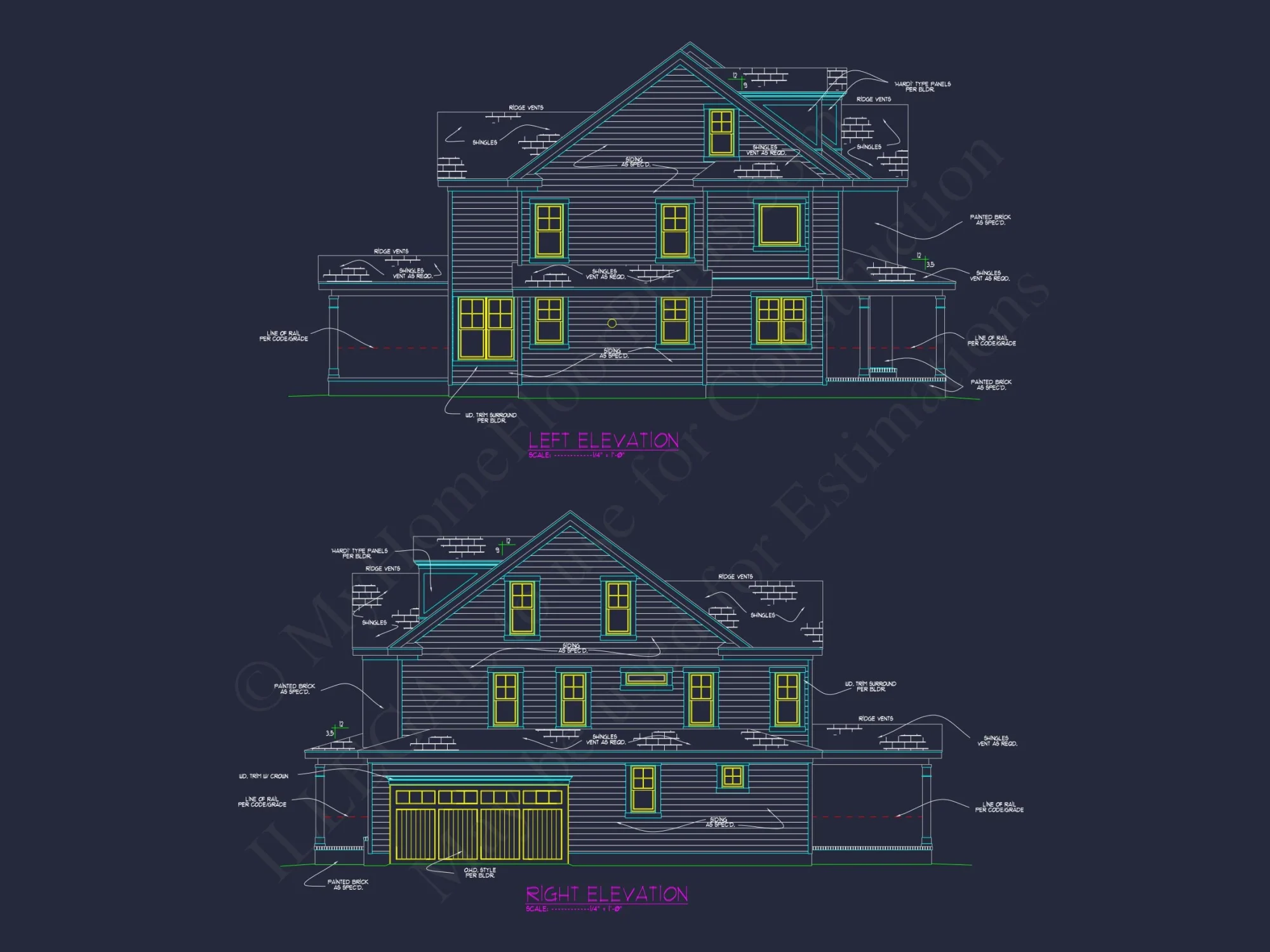 Traditional house Plan with 2.5 Stories, 4 Beds, and CAD Blueprint