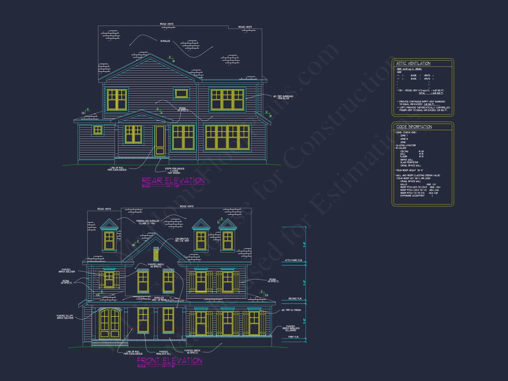 Traditional house Plan with 2.5 Stories, 4 Beds, and CAD Blueprint