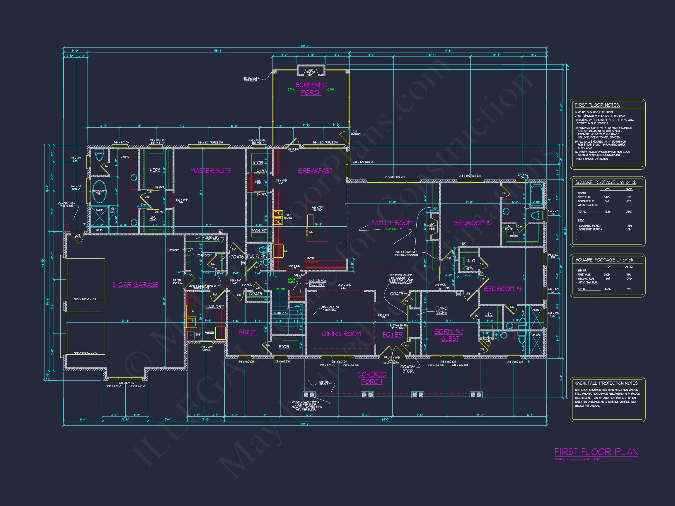 Spacious house Plan with 4 Bedrooms, Study, and CAD Designs