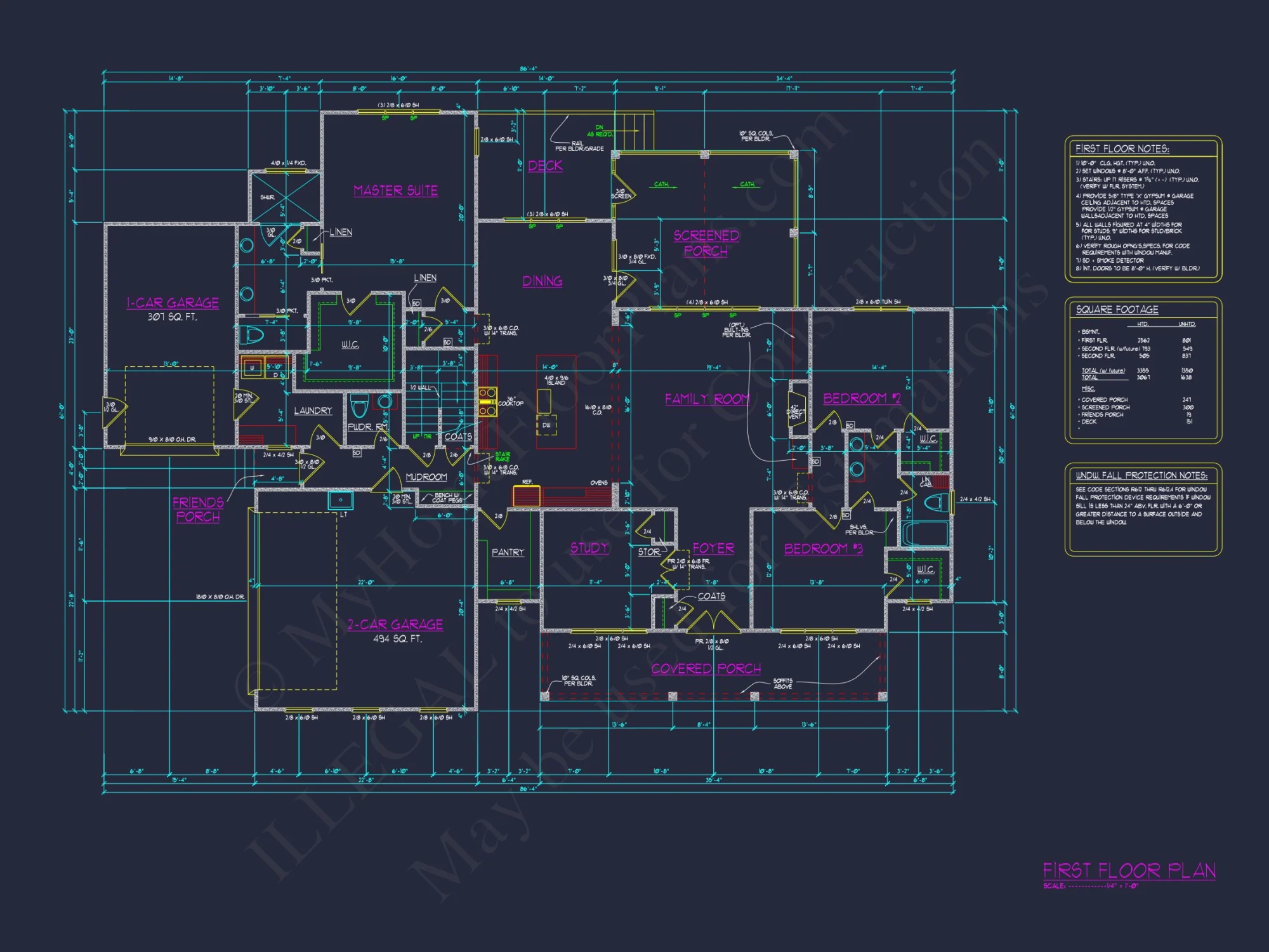 Modern Craftsman house Floor Plan with Detailed Architecture