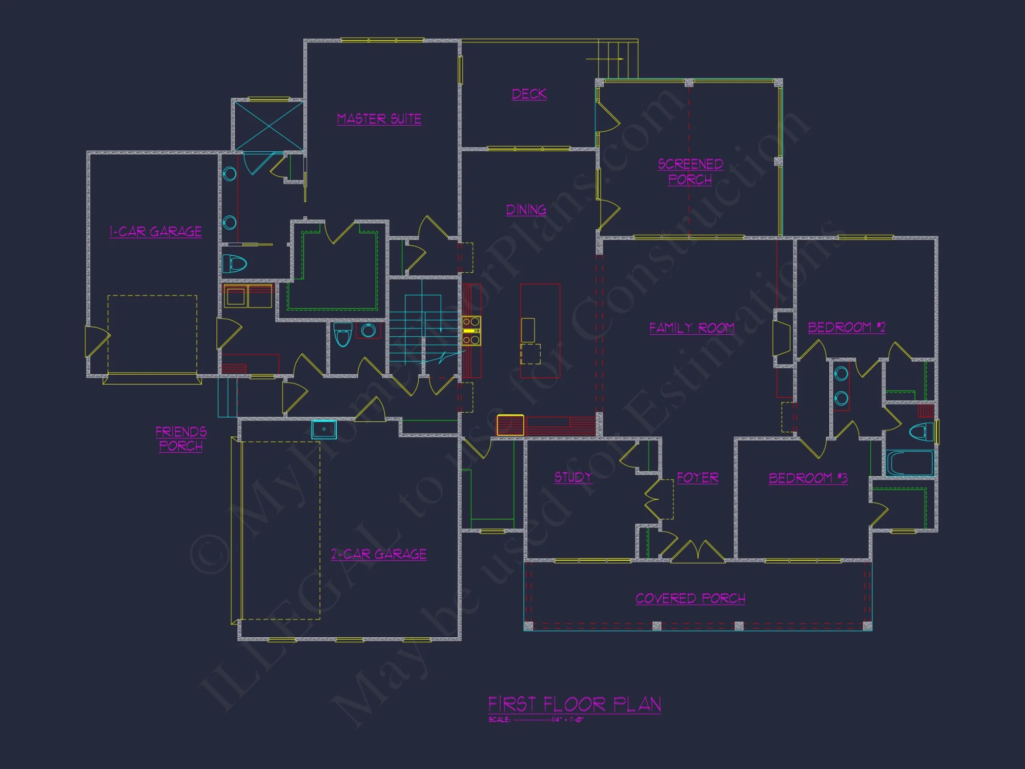 Modern Craftsman house Floor Plan with Detailed Architecture