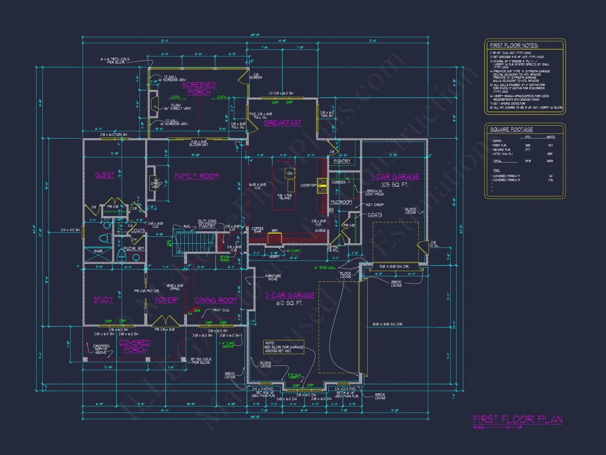 Modern Craftsman house Plan - 3, 978 Sq. Ft., 4 Beds, 2.5-Story
