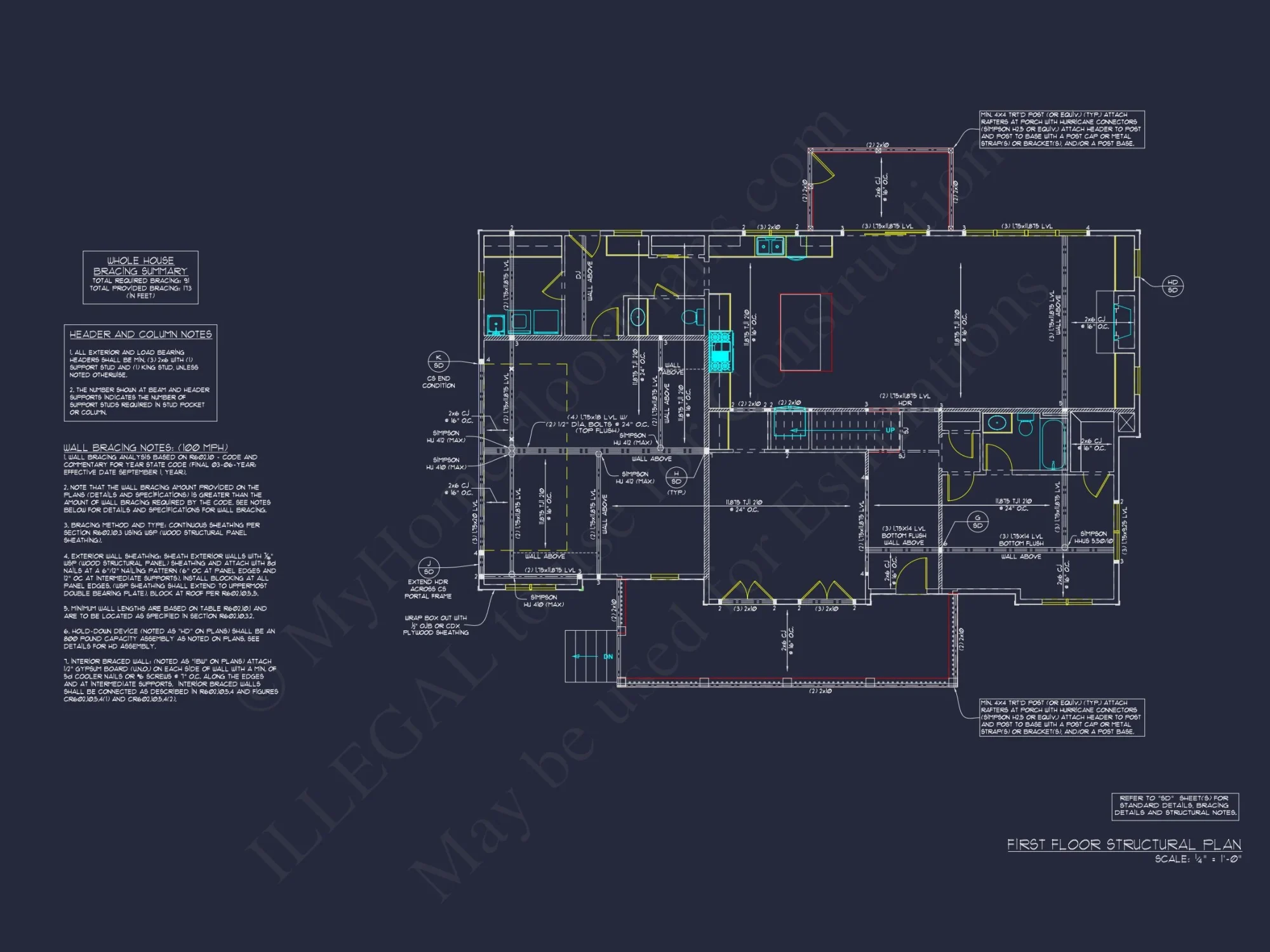 Modern house Plan with 2 Floors, CAD Blueprint & 5 Bedrooms