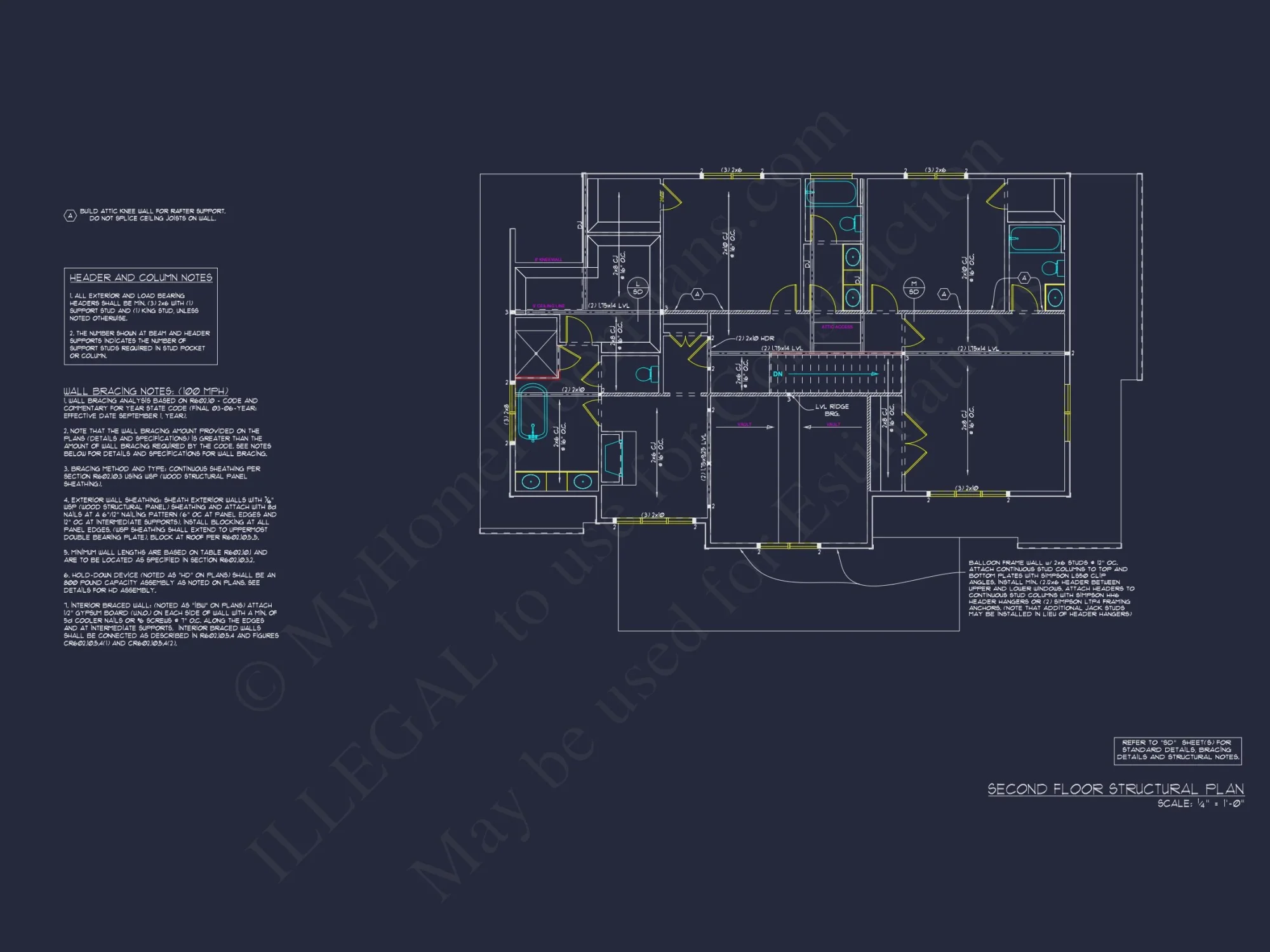 Modern house Plan with 2 Floors, CAD Blueprint & 5 Bedrooms