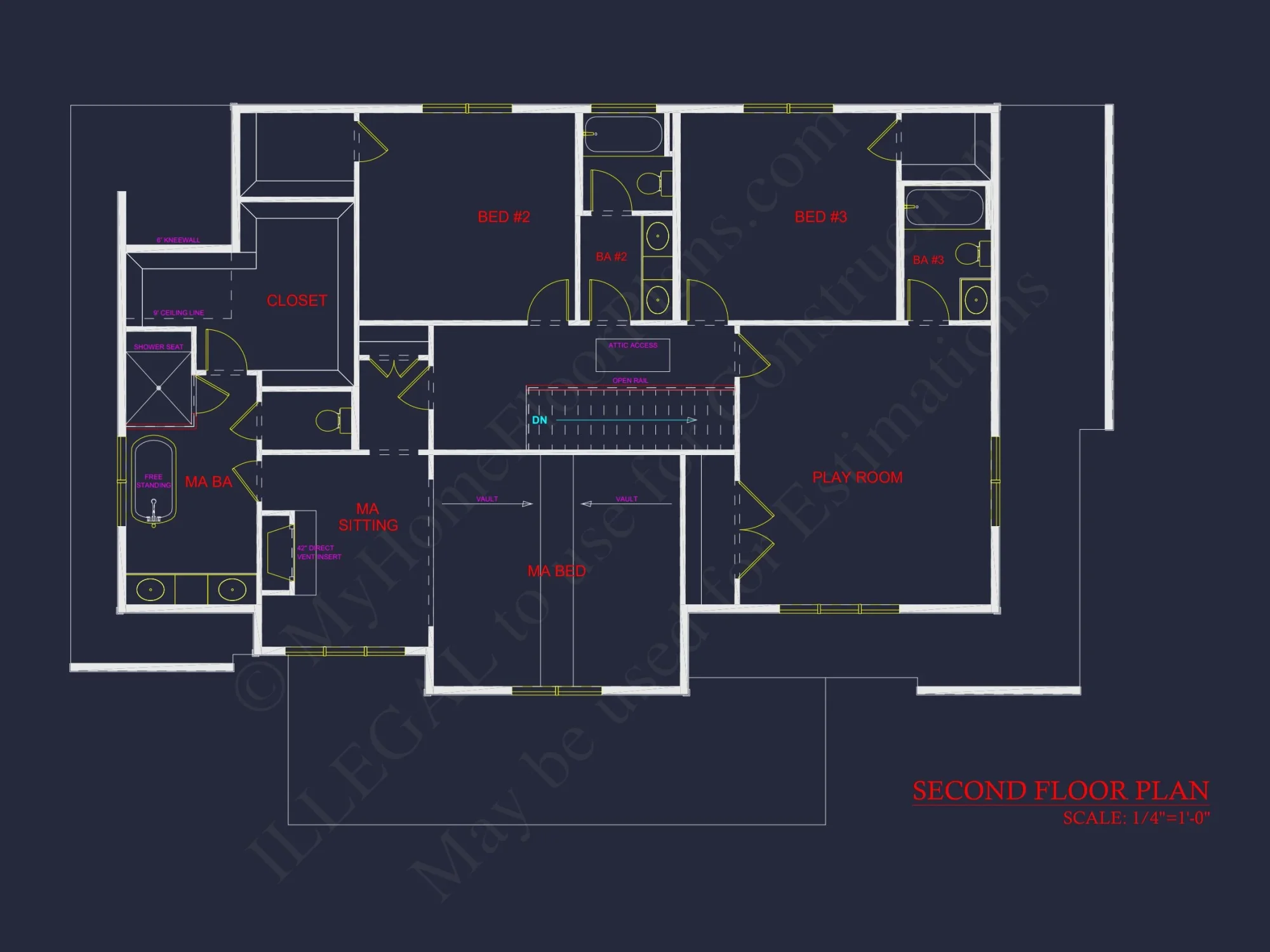 Modern house Plan with 2 Floors, CAD Blueprint & 5 Bedrooms