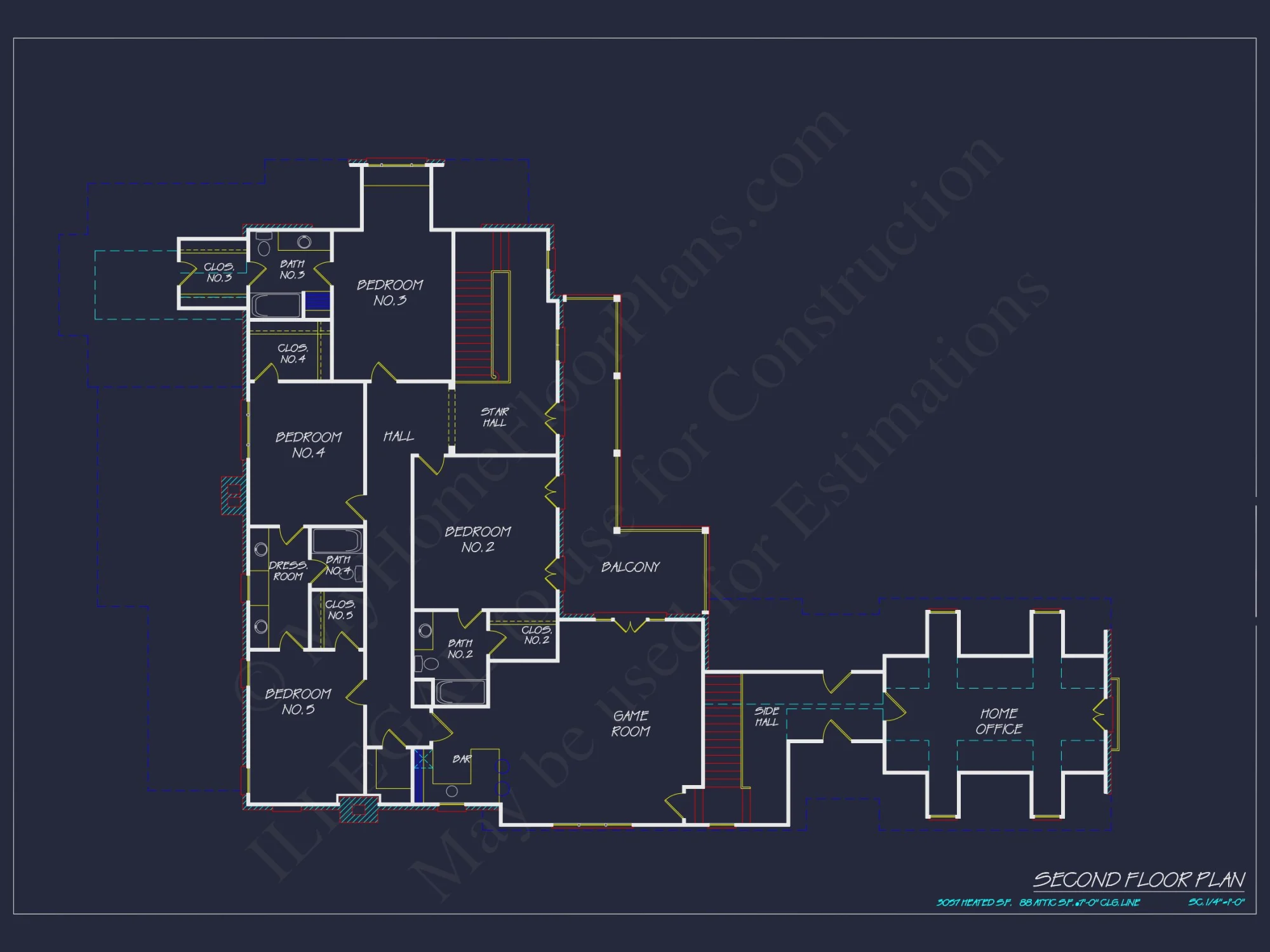 French Country house Plan with 5 Bedrooms and Spacious CAD Design