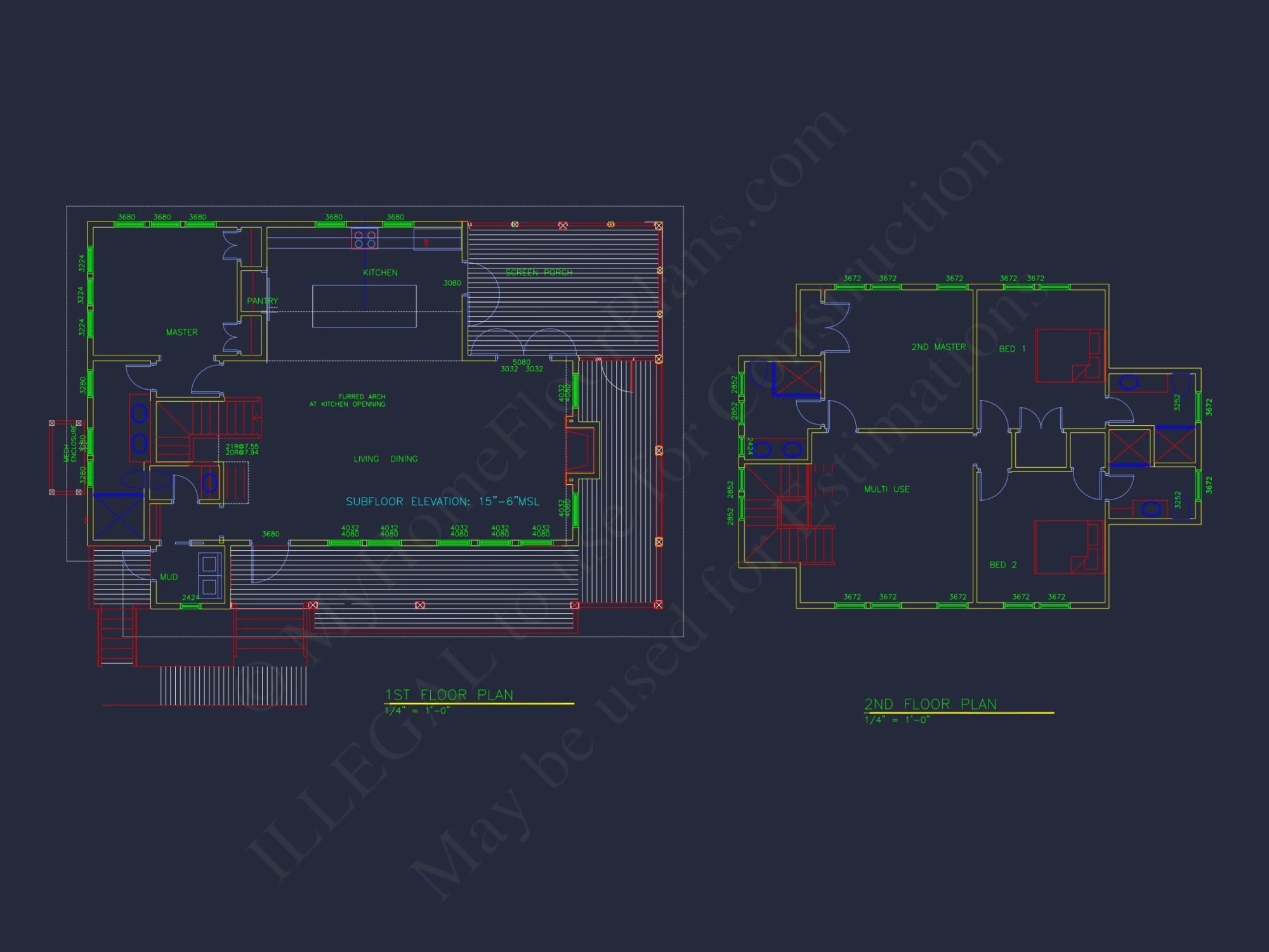 Architectural house Design Blueprint with 2 Floors and CAD