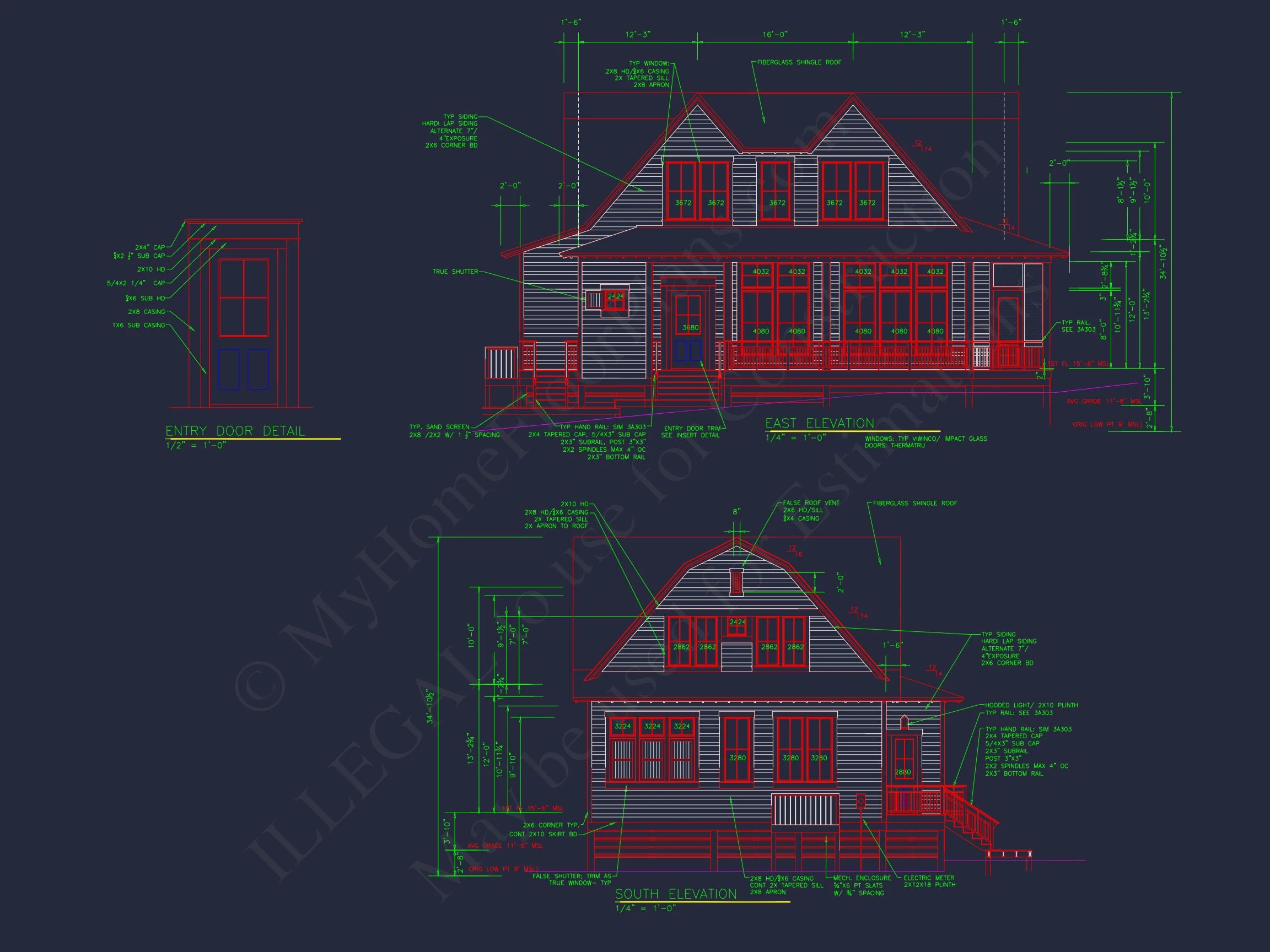 Architectural house Design Blueprint with 2 Floors and CAD