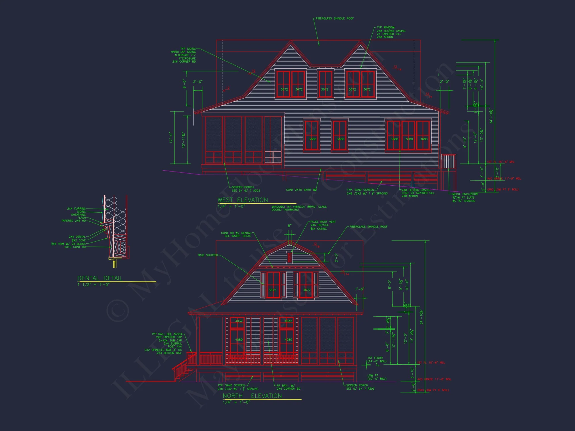Architectural house Design Blueprint with 2 Floors and CAD