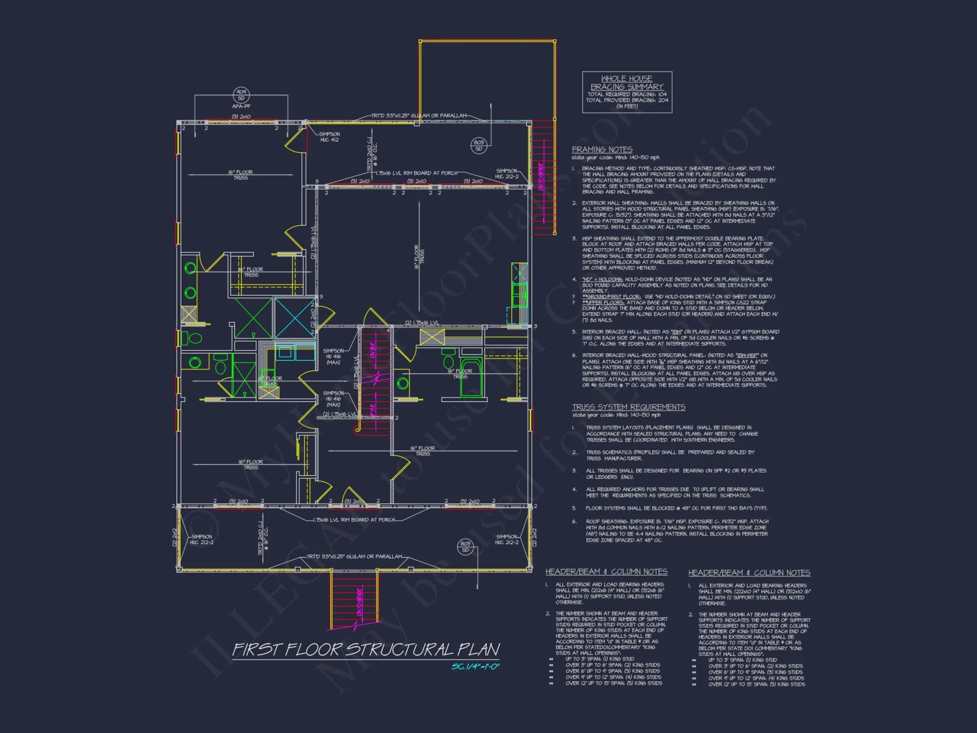 Custom Coastal house Floor Plan with CAD Designs and Blueprints