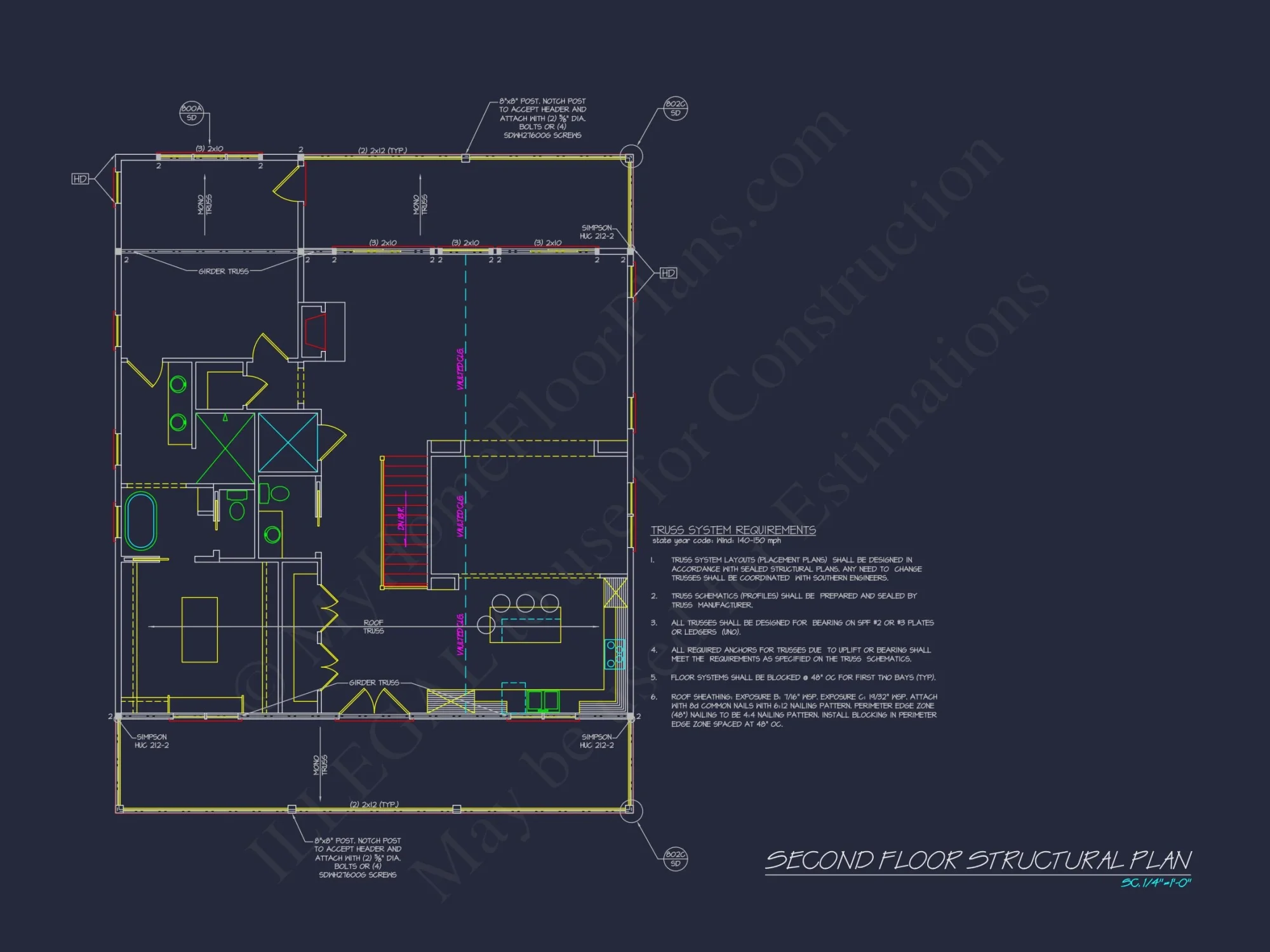 Custom Coastal house Floor Plan with CAD Designs and Blueprints