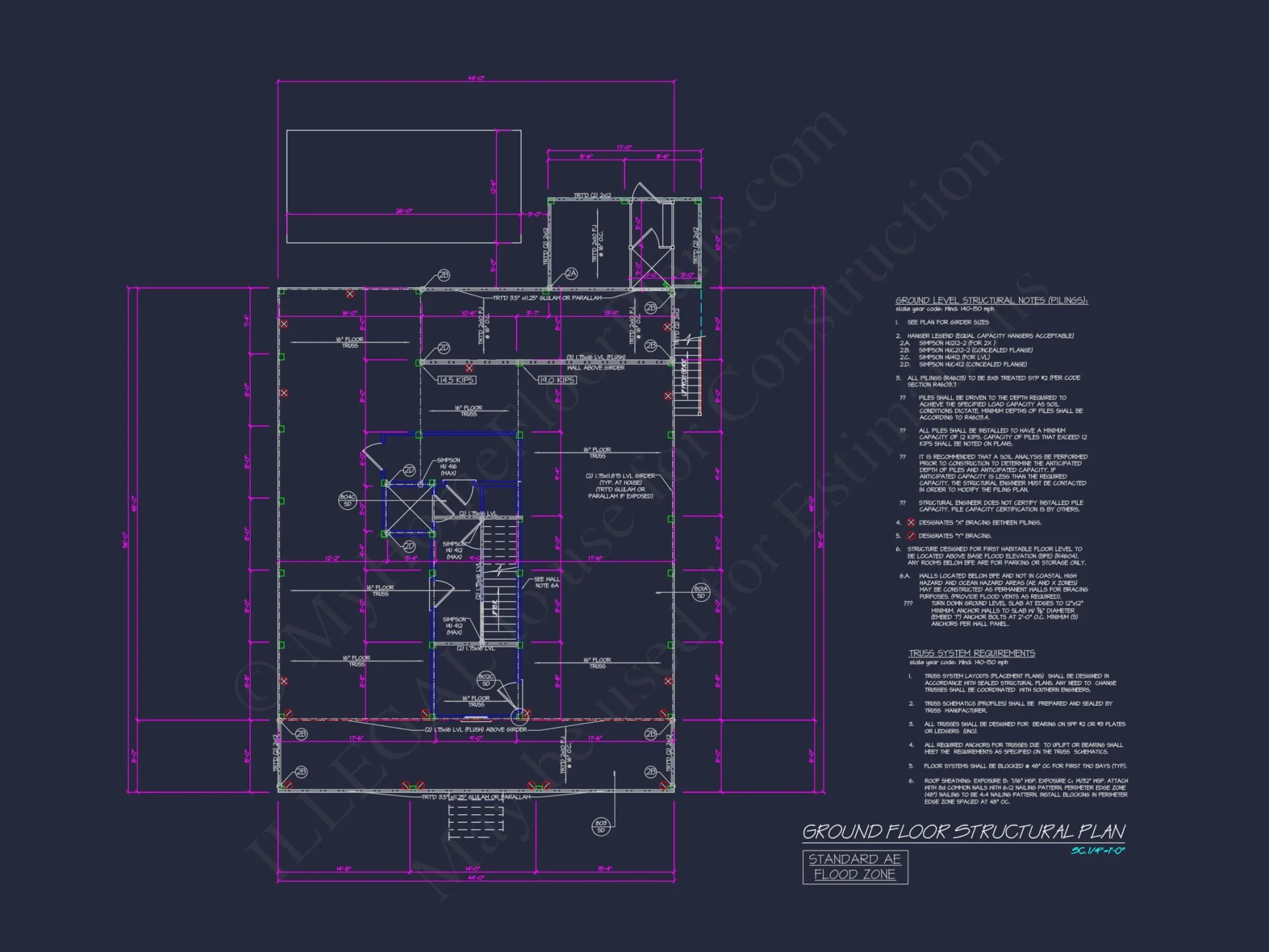 Custom Coastal house Floor Plan with CAD Designs and Blueprints