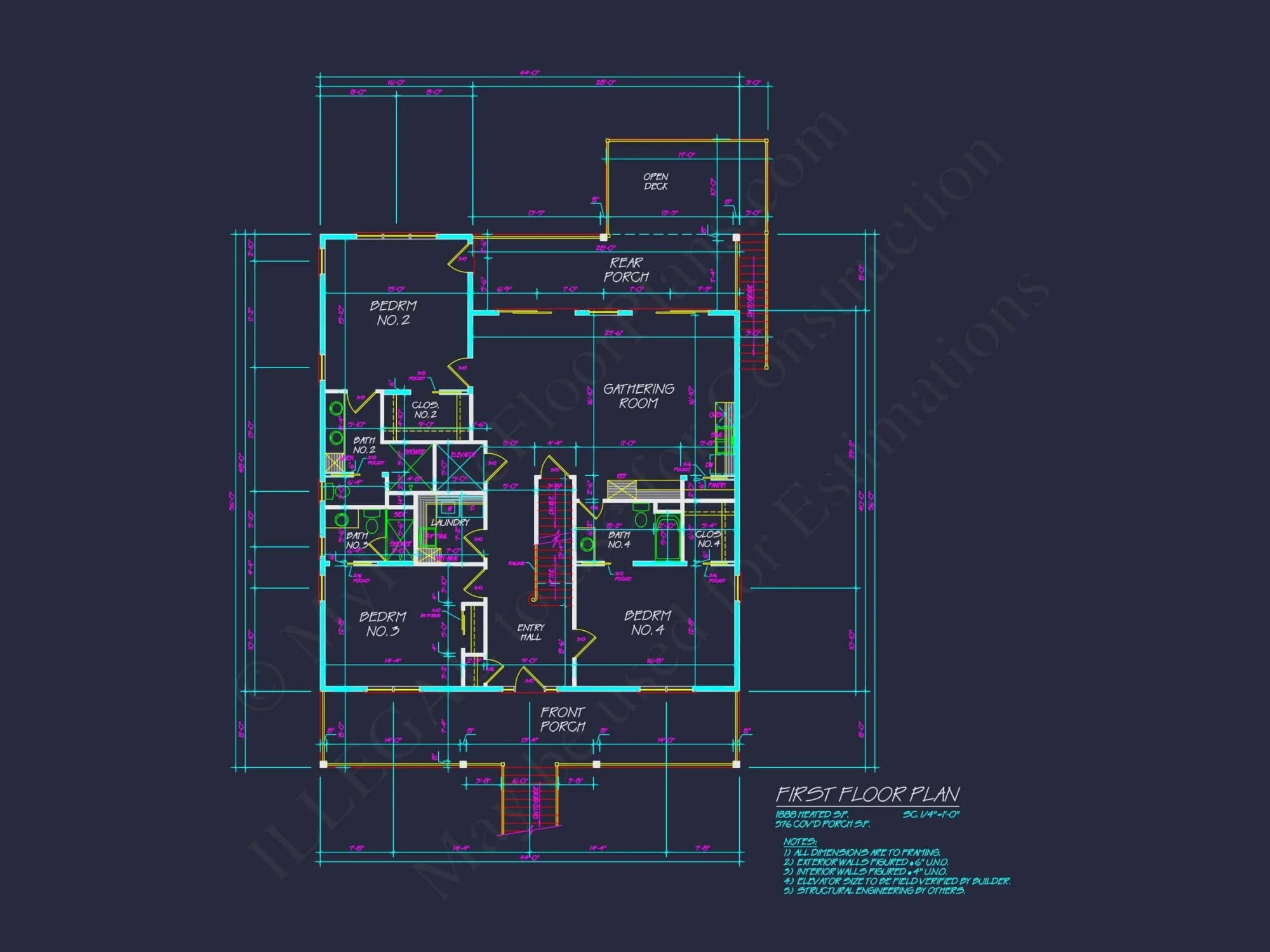 Custom Coastal house Floor Plan with CAD Designs and Blueprints