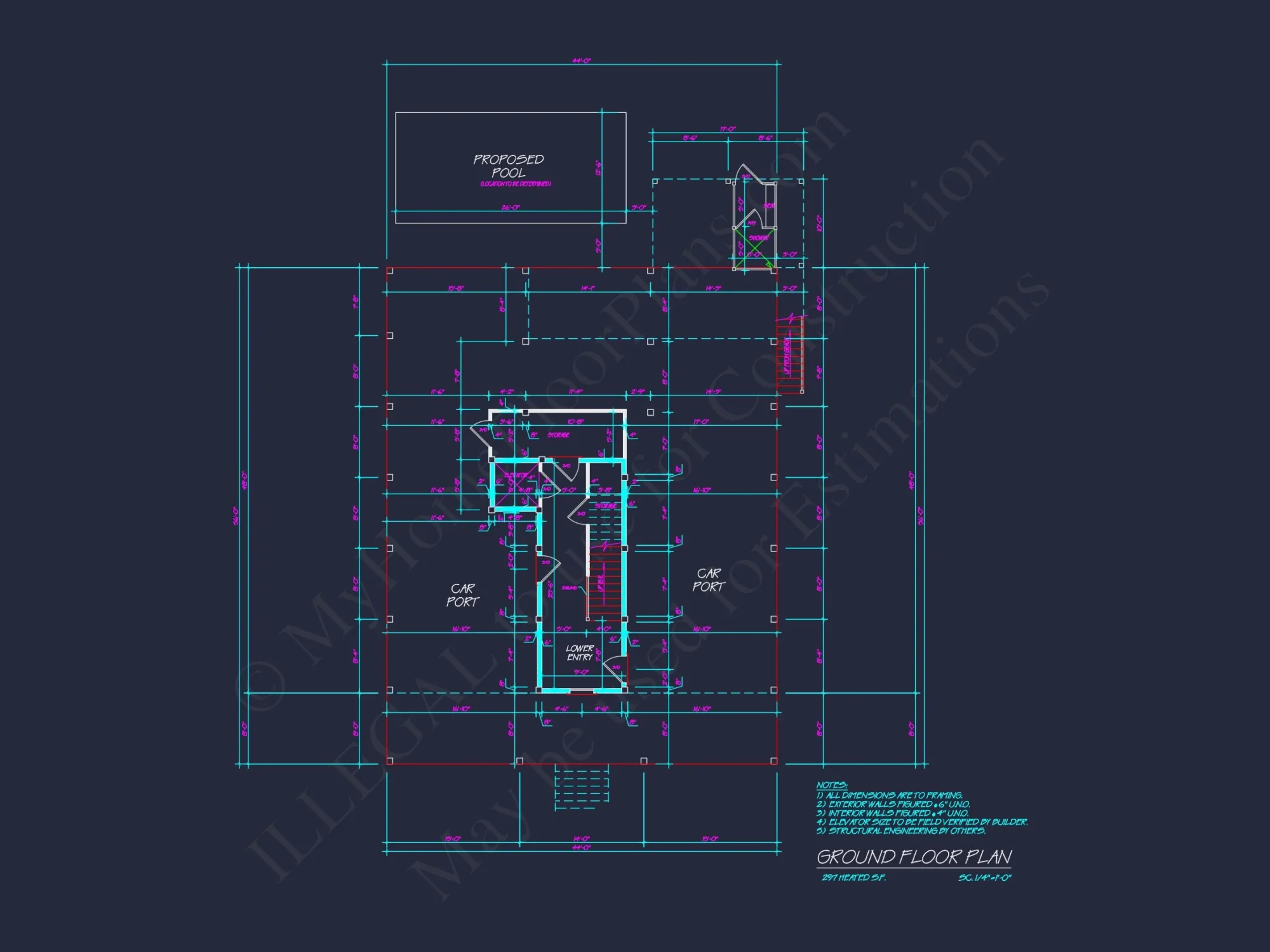 Custom Coastal house Floor Plan with CAD Designs and Blueprints