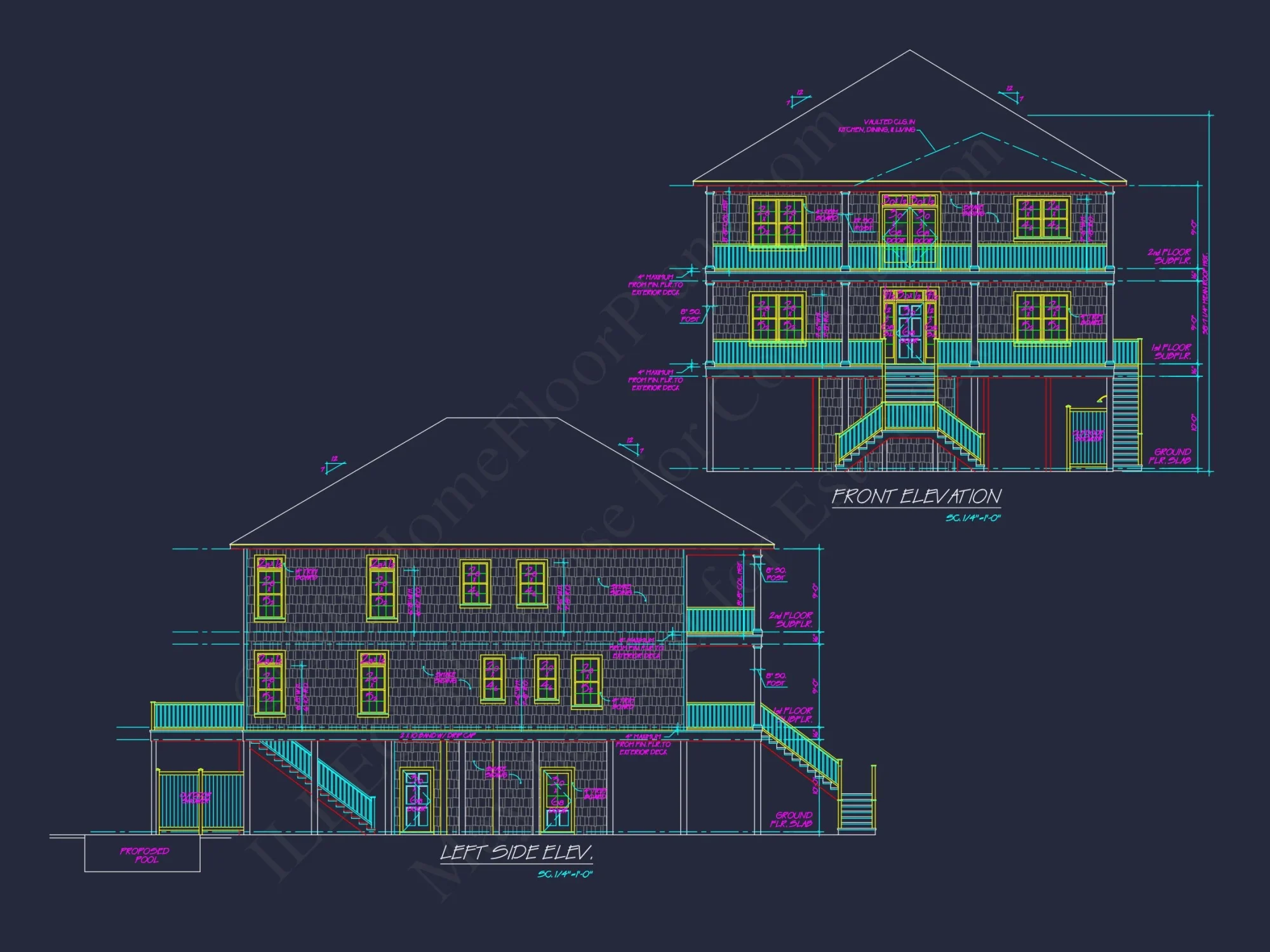 Custom Coastal house Floor Plan with CAD Designs and Blueprints