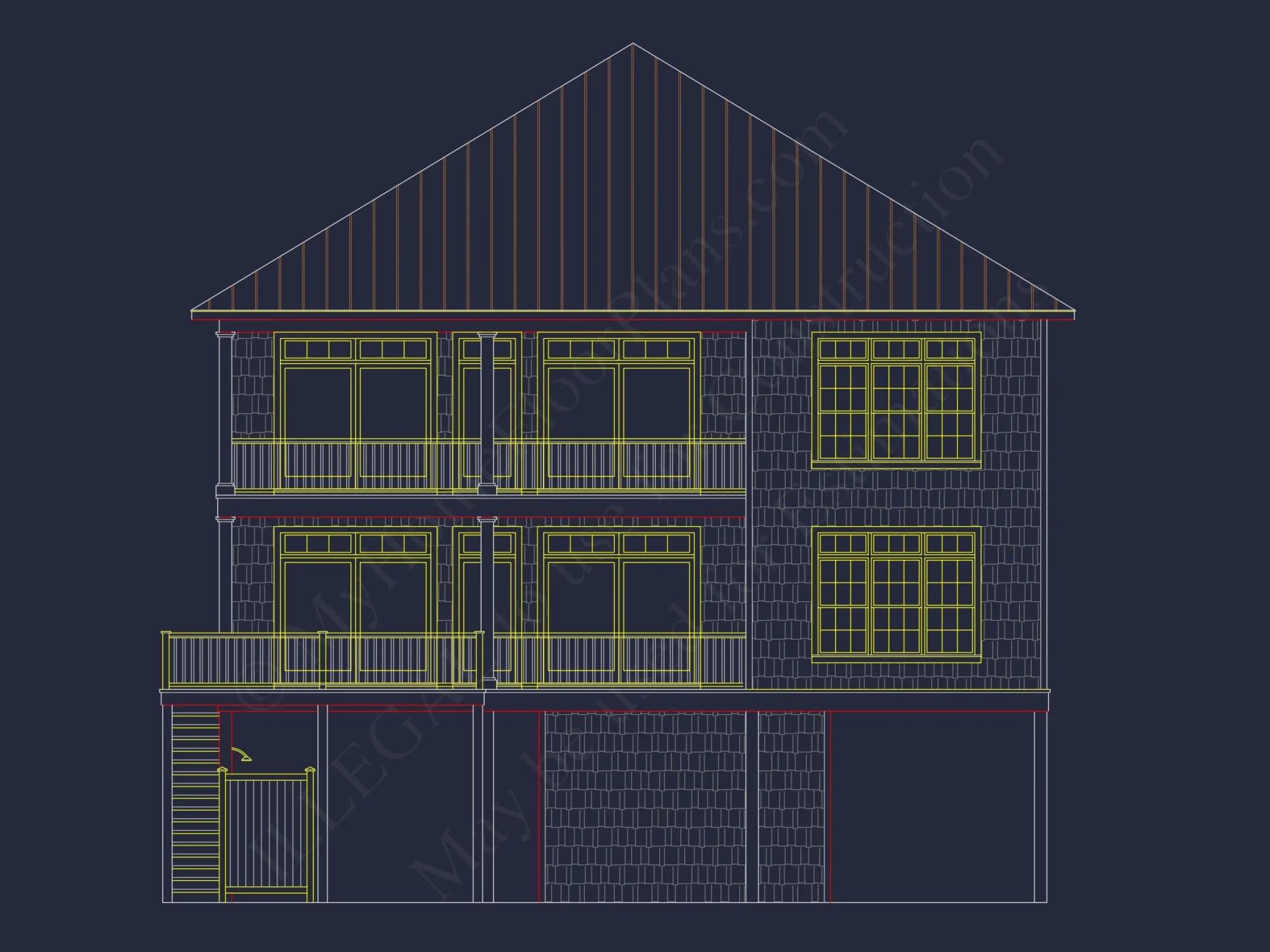 Custom Coastal house Floor Plan with CAD Designs and Blueprints