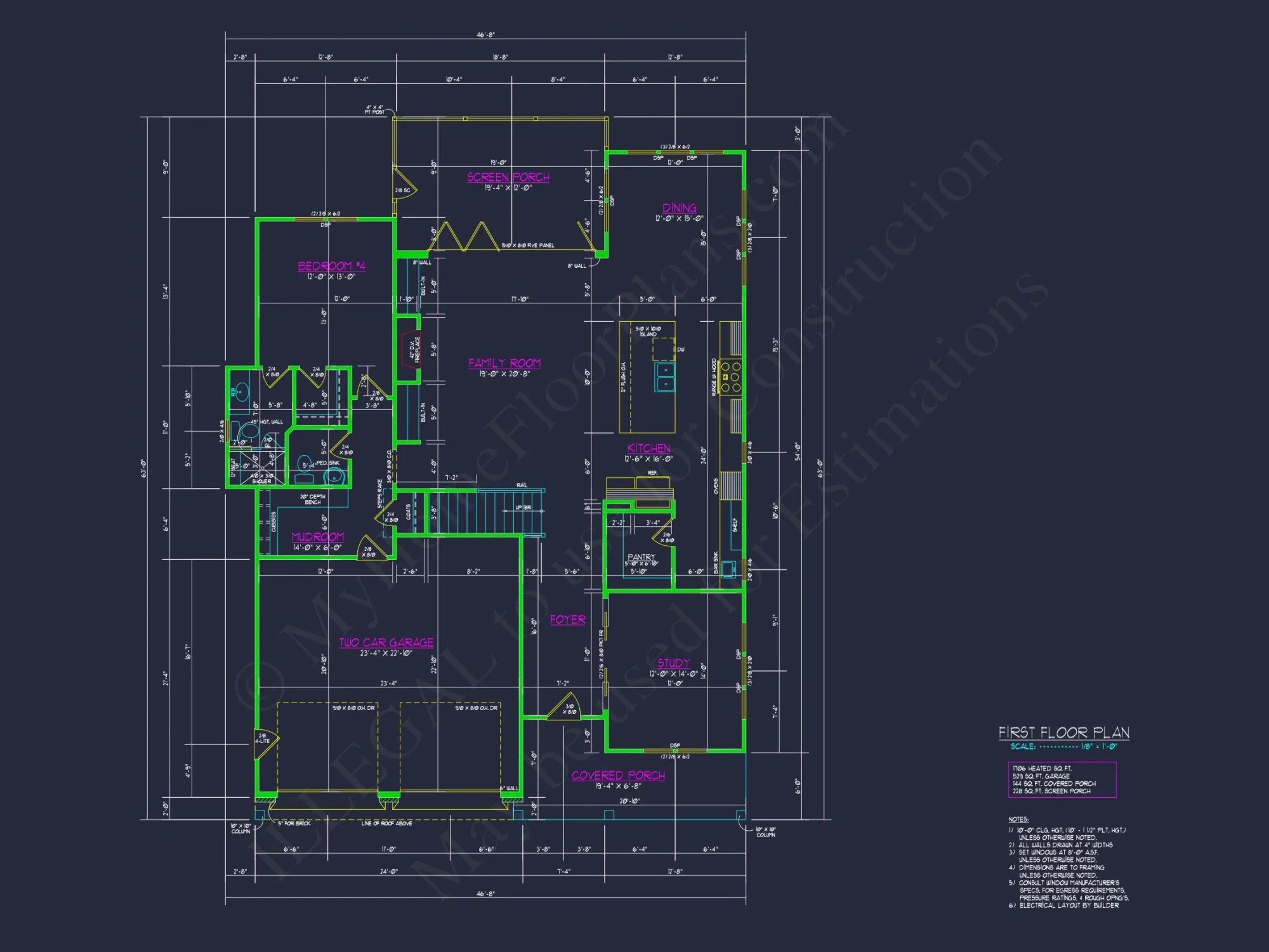Modern Craftsman house Plan with Open Floor Plan & CAD Design