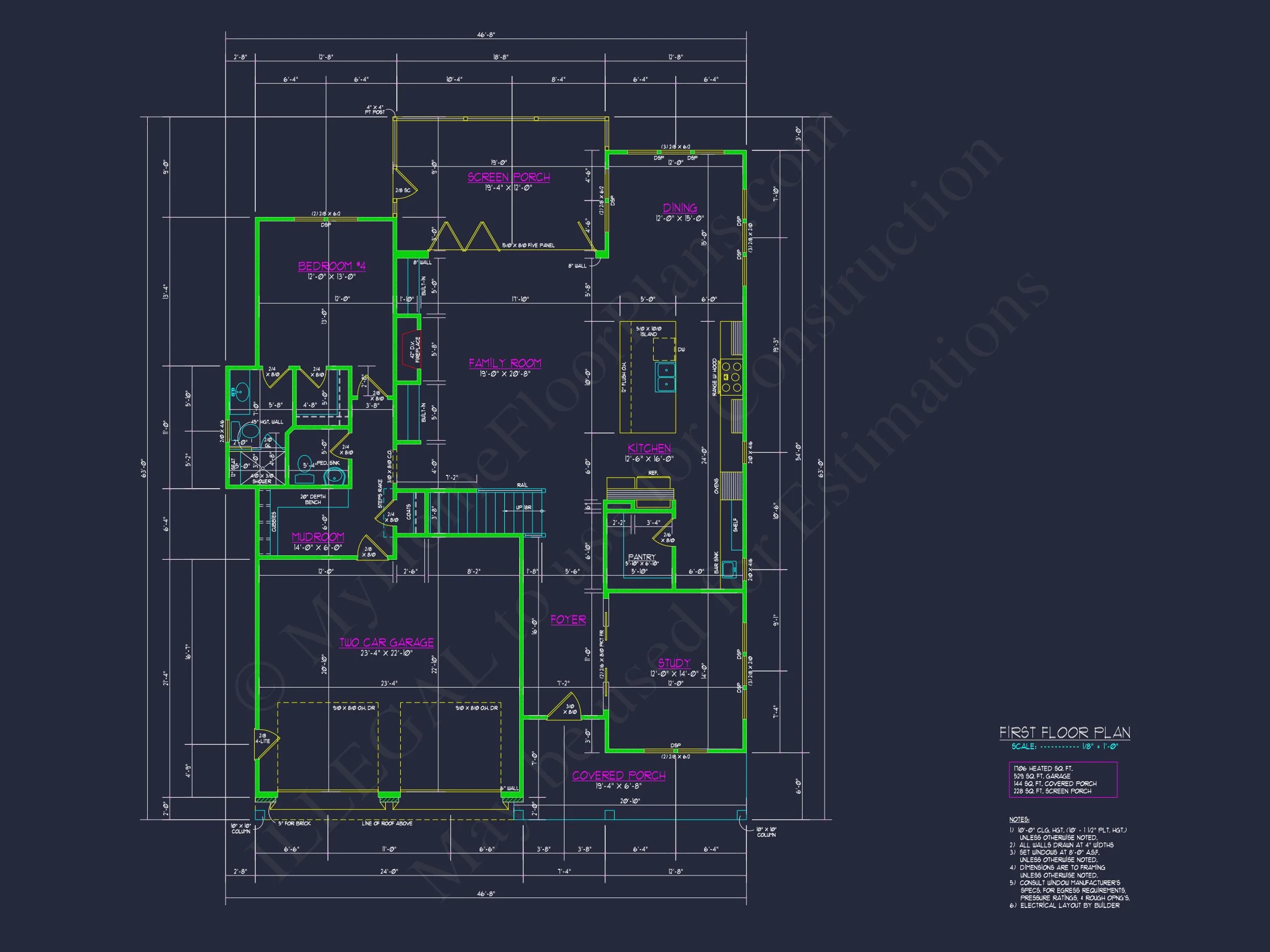 Modern Craftsman house Plan with Open Floor Plan & CAD Design