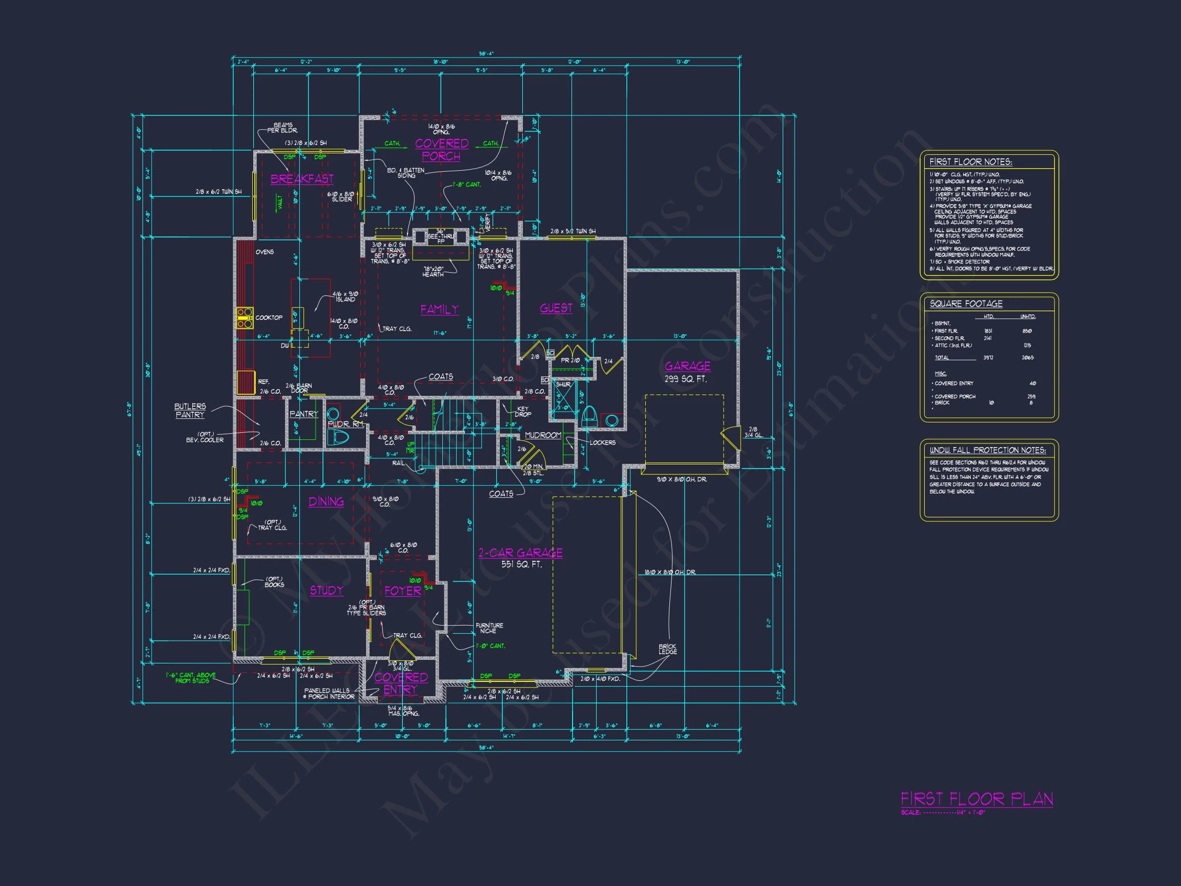 Farmhouse house Floor Plan with CAD Blueprint Designs