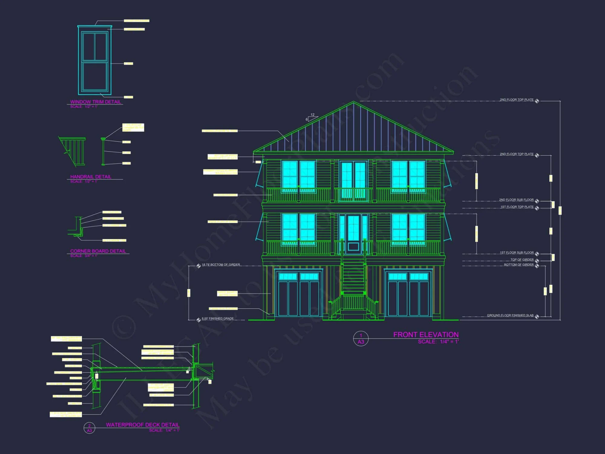 Luxury Beach house Plan with 4 Bedrooms, 3 Stories, CAD Designs