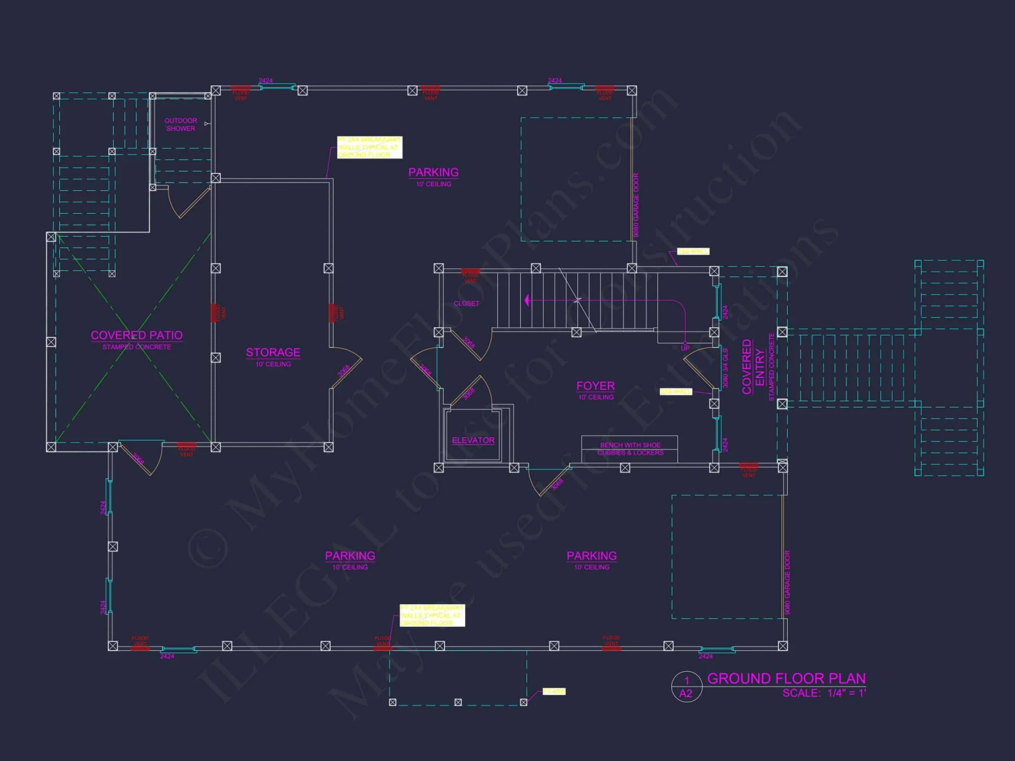 Modern Beach house Floor Plan with CAD Architecture Designs