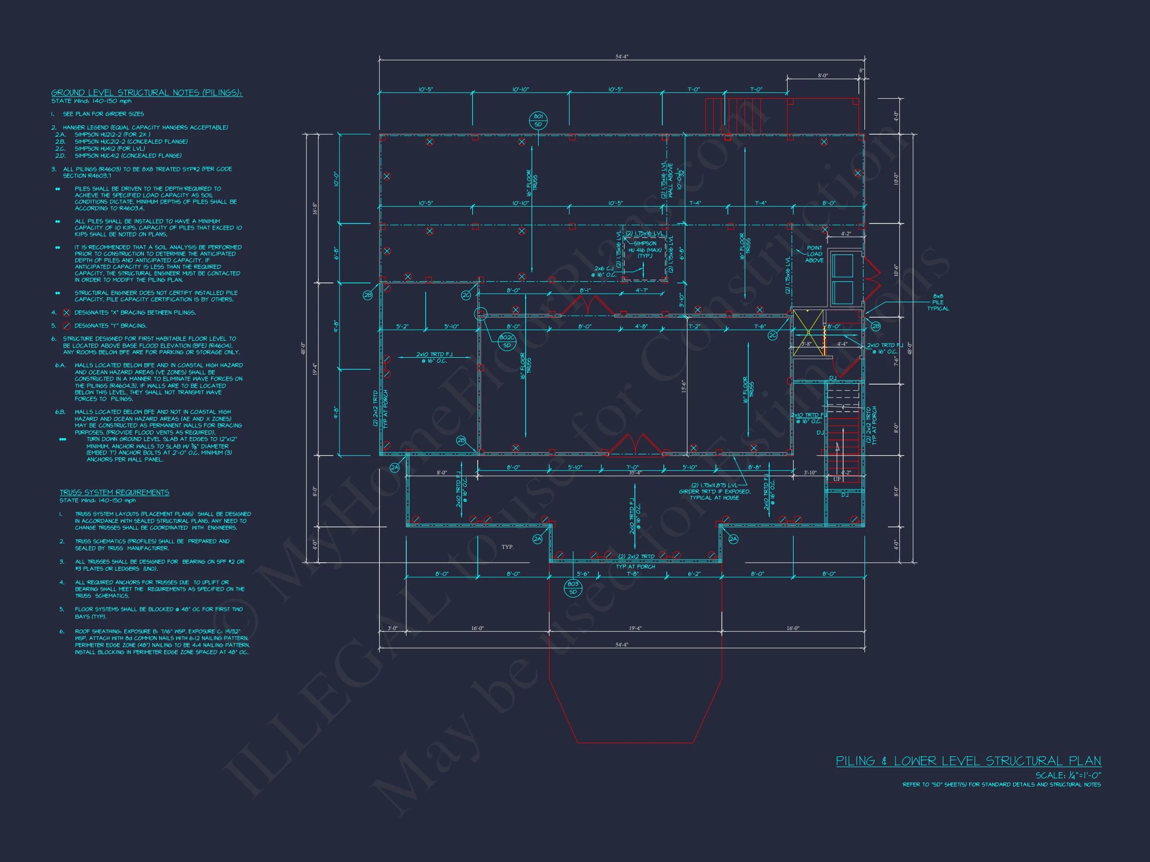 19-1674 HOUSE PLAN - Coastal Home Plan - 4-Bed, 4-Bath, 3,200 SF 14 Modern Coastal house Plan: 2-Story CAD Blueprint with Elevator
