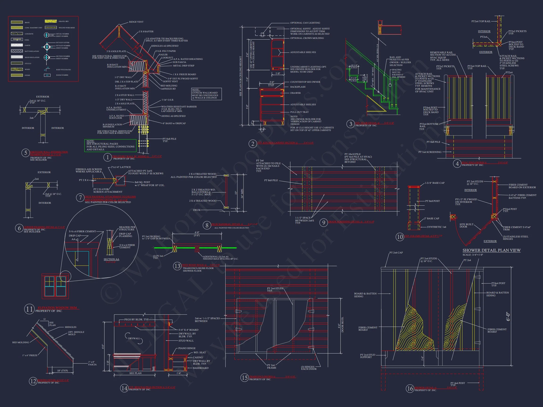 19-1674 HOUSE PLAN - Coastal Home Plan - 4-Bed, 4-Bath, 3,200 SF 12 Modern Coastal house Plan: 2-Story CAD Blueprint with Elevator