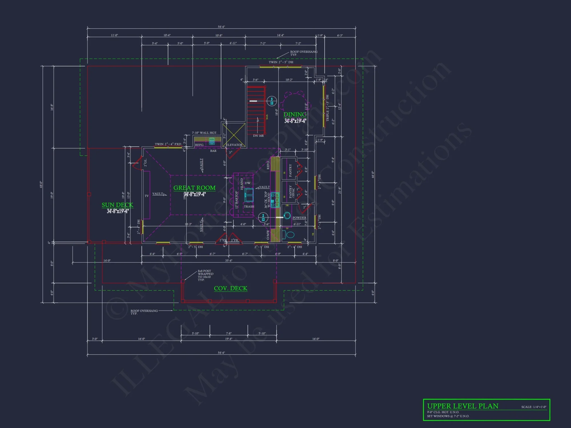 Modern Coastal house Plan: 2-Story CAD Blueprint with Elevator