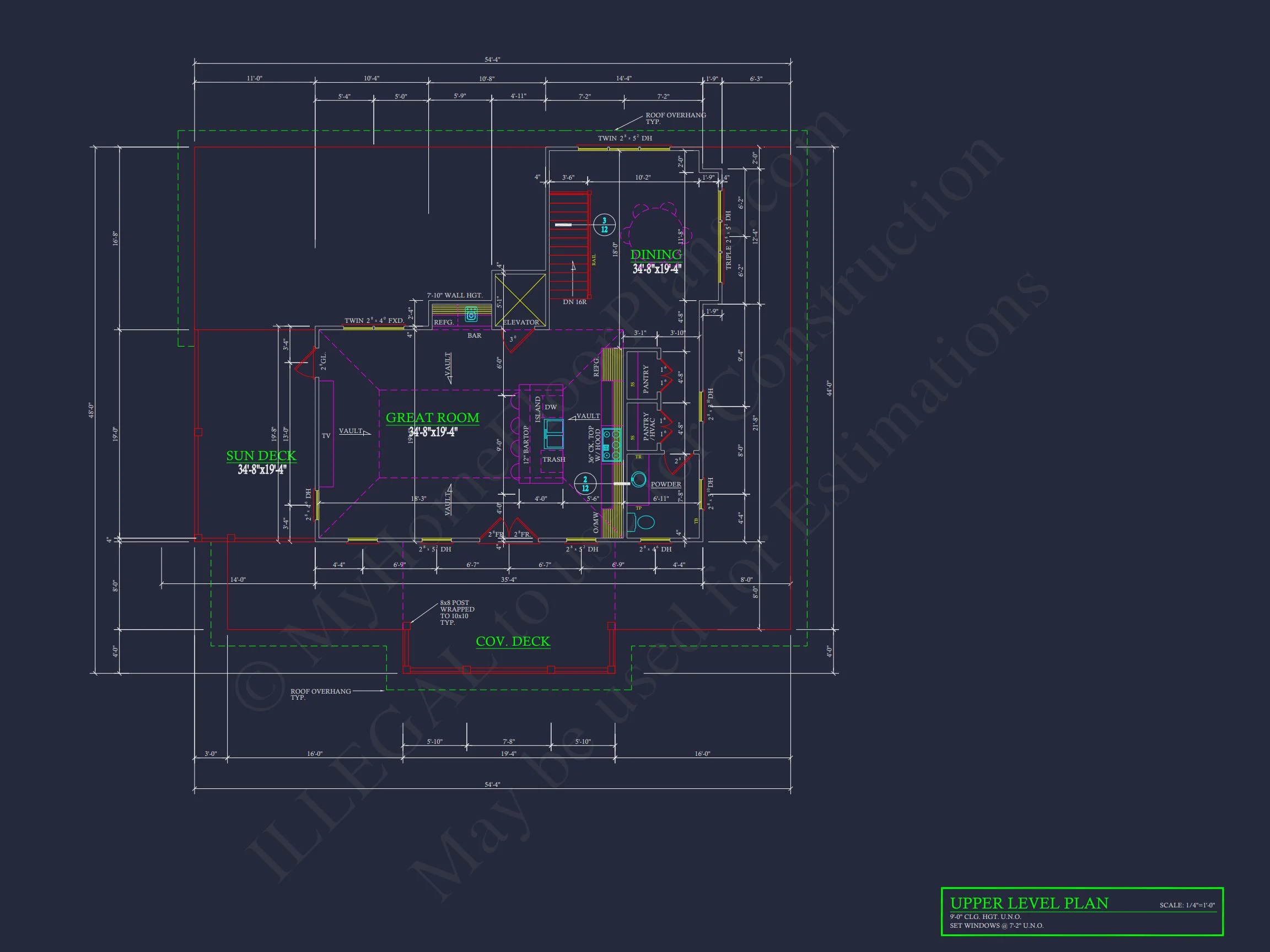 19-1674 HOUSE PLAN - Coastal Home Plan - 4-Bed, 4-Bath, 3,200 SF 11 Modern Coastal house Plan: 2-Story CAD Blueprint with Elevator