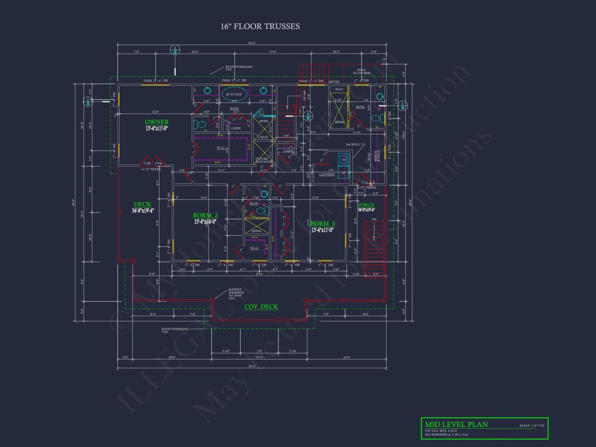 Modern Coastal house Plan: 2-Story CAD Blueprint with Elevator