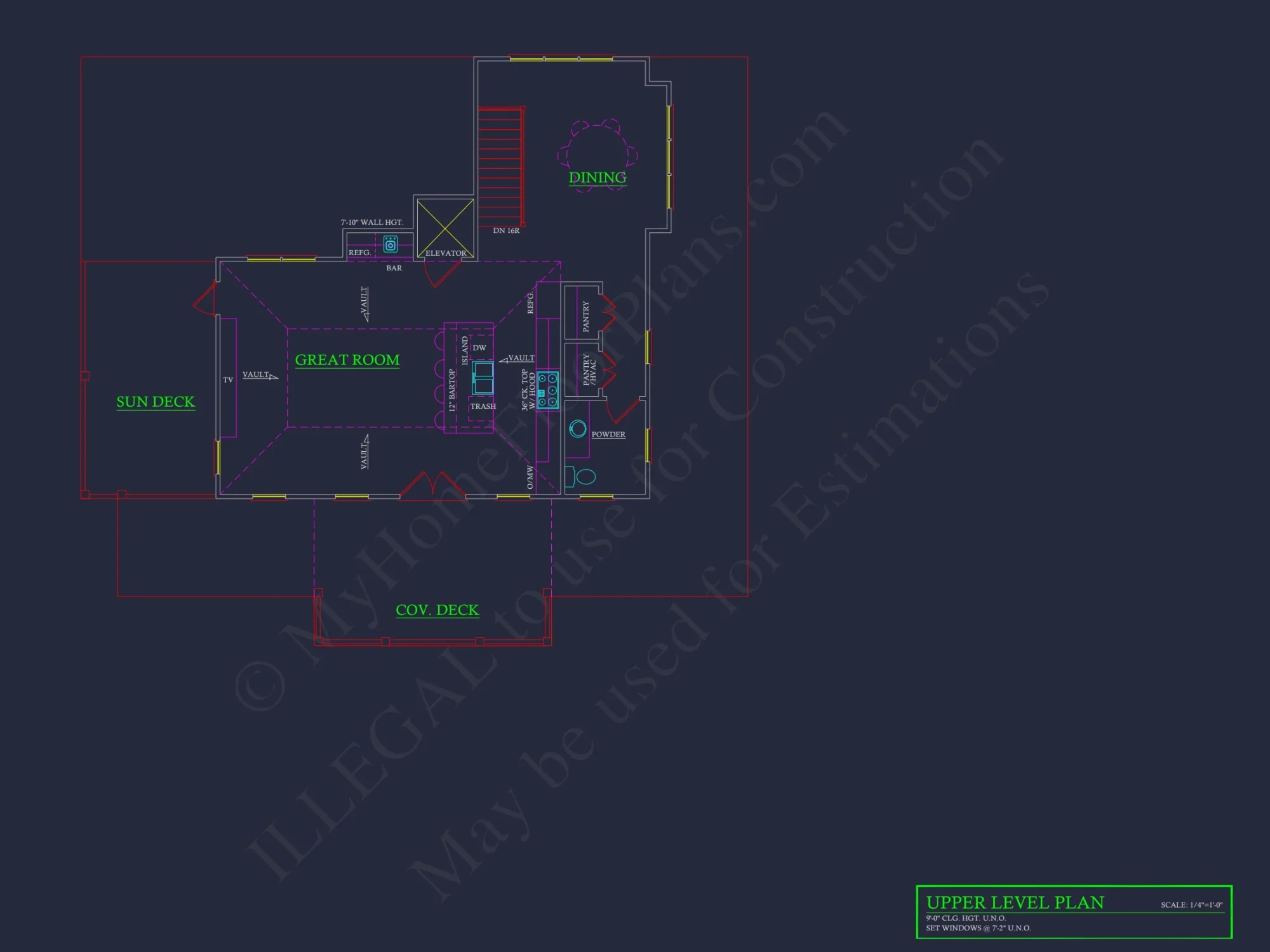 Modern Coastal house Plan: 2-Story CAD Blueprint with Elevator