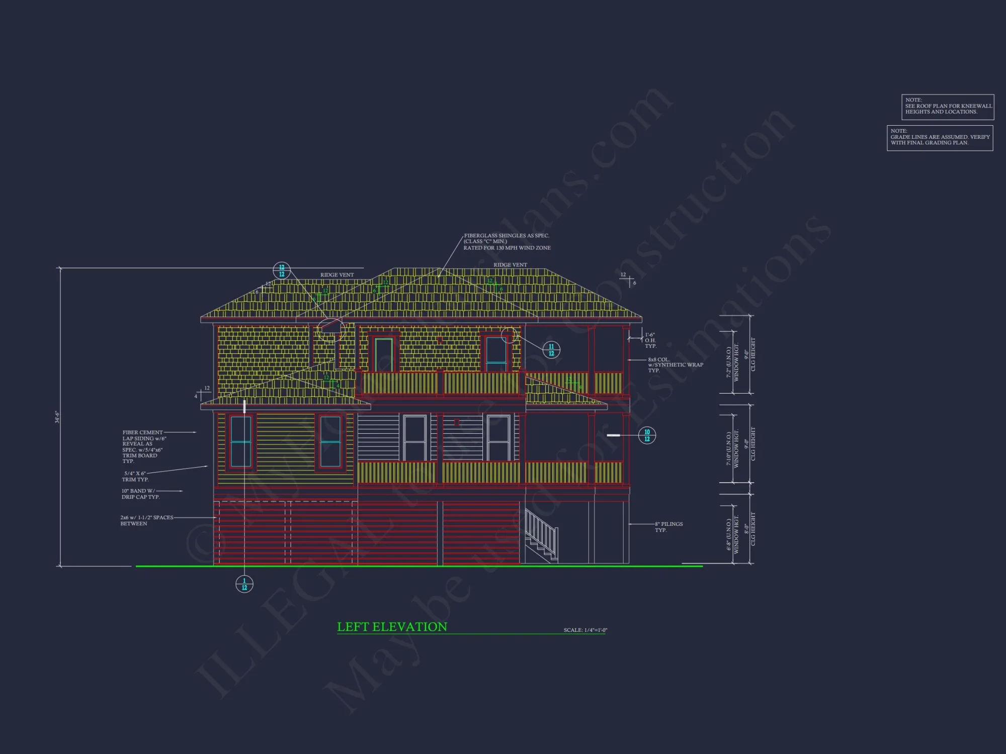 Modern Coastal house Plan: 2-Story CAD Blueprint with Elevator