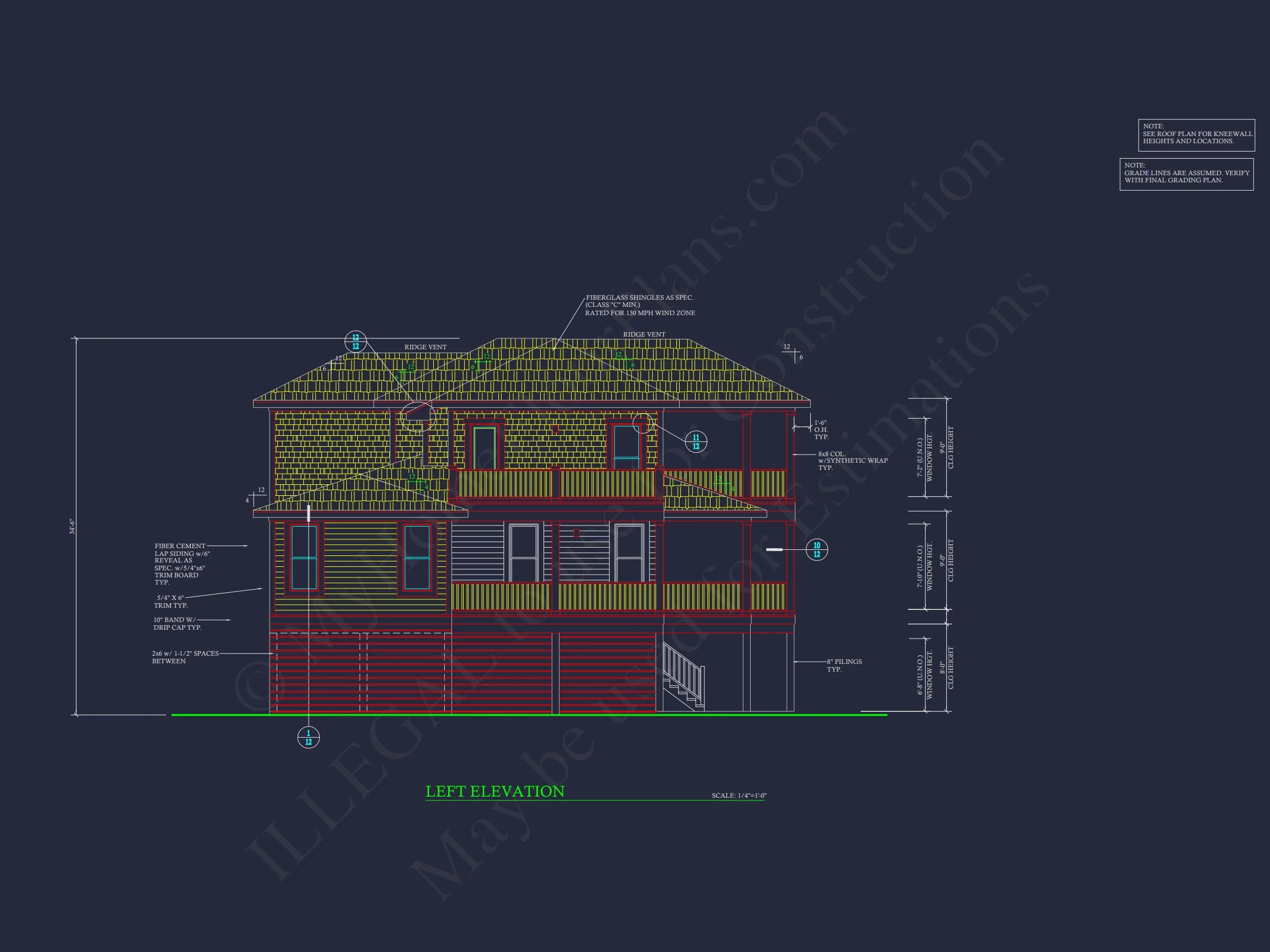 19-1674 HOUSE PLAN - Coastal Home Plan - 4-Bed, 4-Bath, 3,200 SF 4 Modern Coastal house Plan: 2-Story CAD Blueprint with Elevator