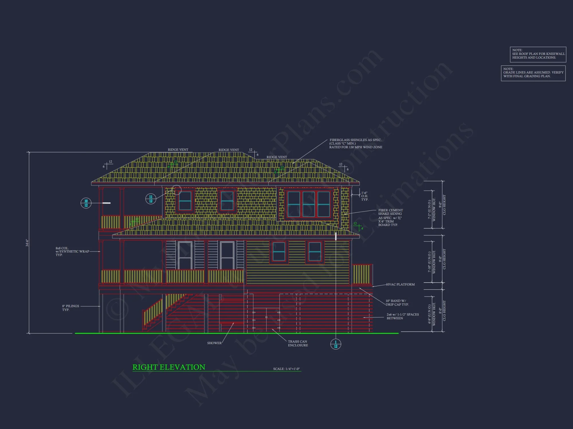 Modern Coastal house Plan: 2-Story CAD Blueprint with Elevator
