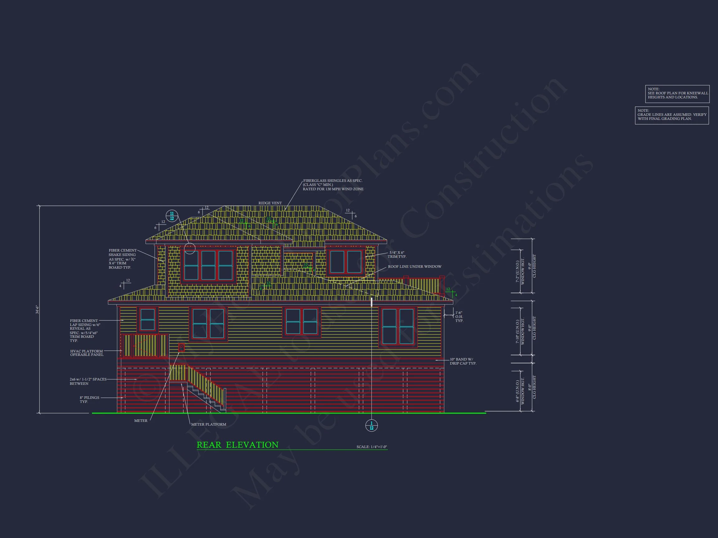 19-1674 HOUSE PLAN - Coastal Home Plan - 4-Bed, 4-Bath, 3,200 SF 3 Modern Coastal house Plan: 2-Story CAD Blueprint with Elevator