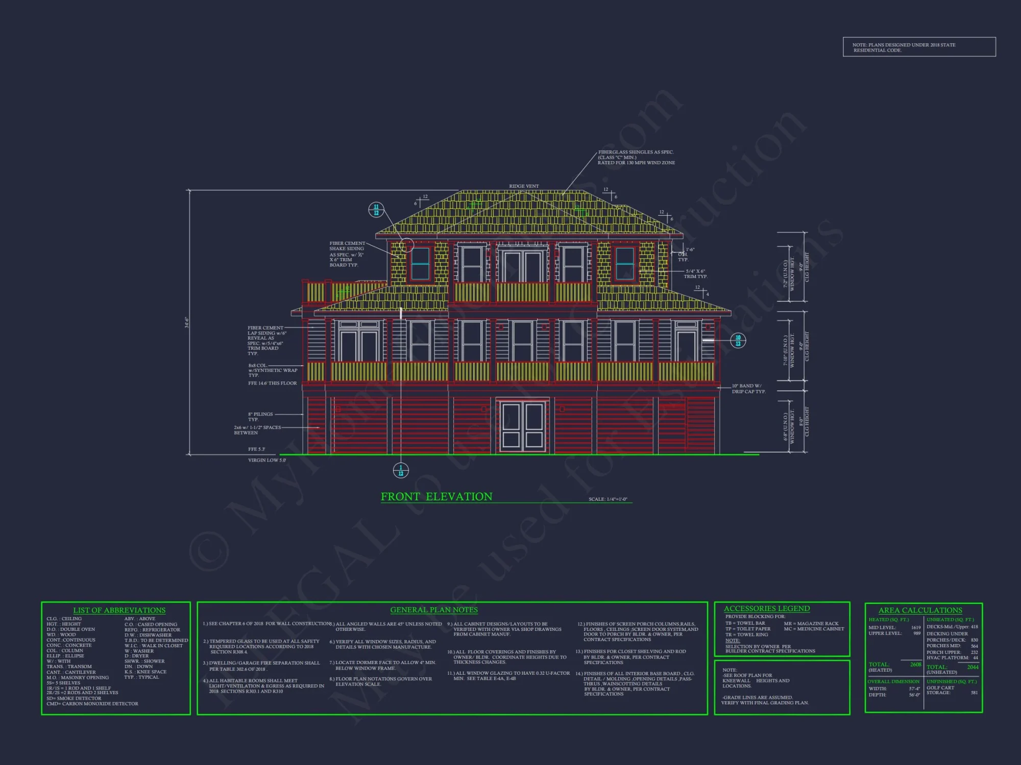 Modern Coastal house Plan: 2-Story CAD Blueprint with Elevator