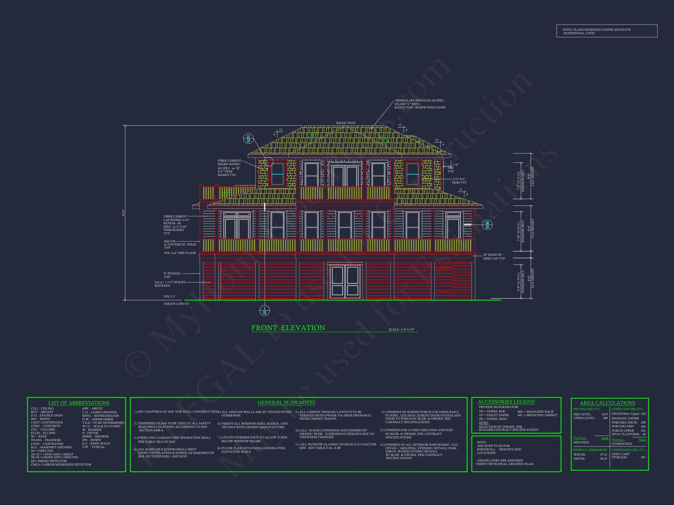 19-1674 HOUSE PLAN - Coastal Home Plan - 4-Bed, 4-Bath, 3,200 SF 2 Modern Coastal house Plan: 2-Story CAD Blueprint with Elevator