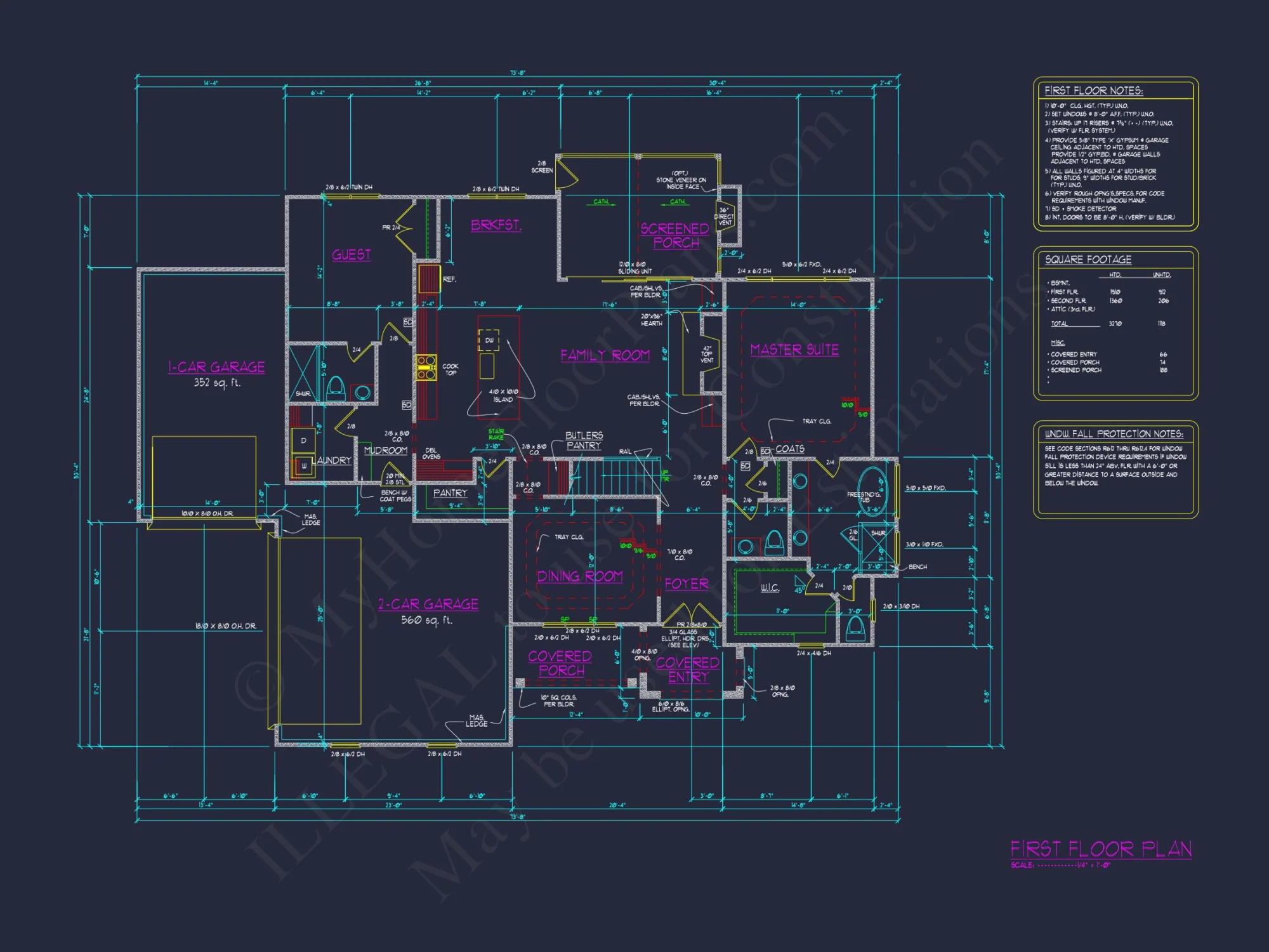 Craftsman house Floor Plan with Spacious Garage and Open Layout
