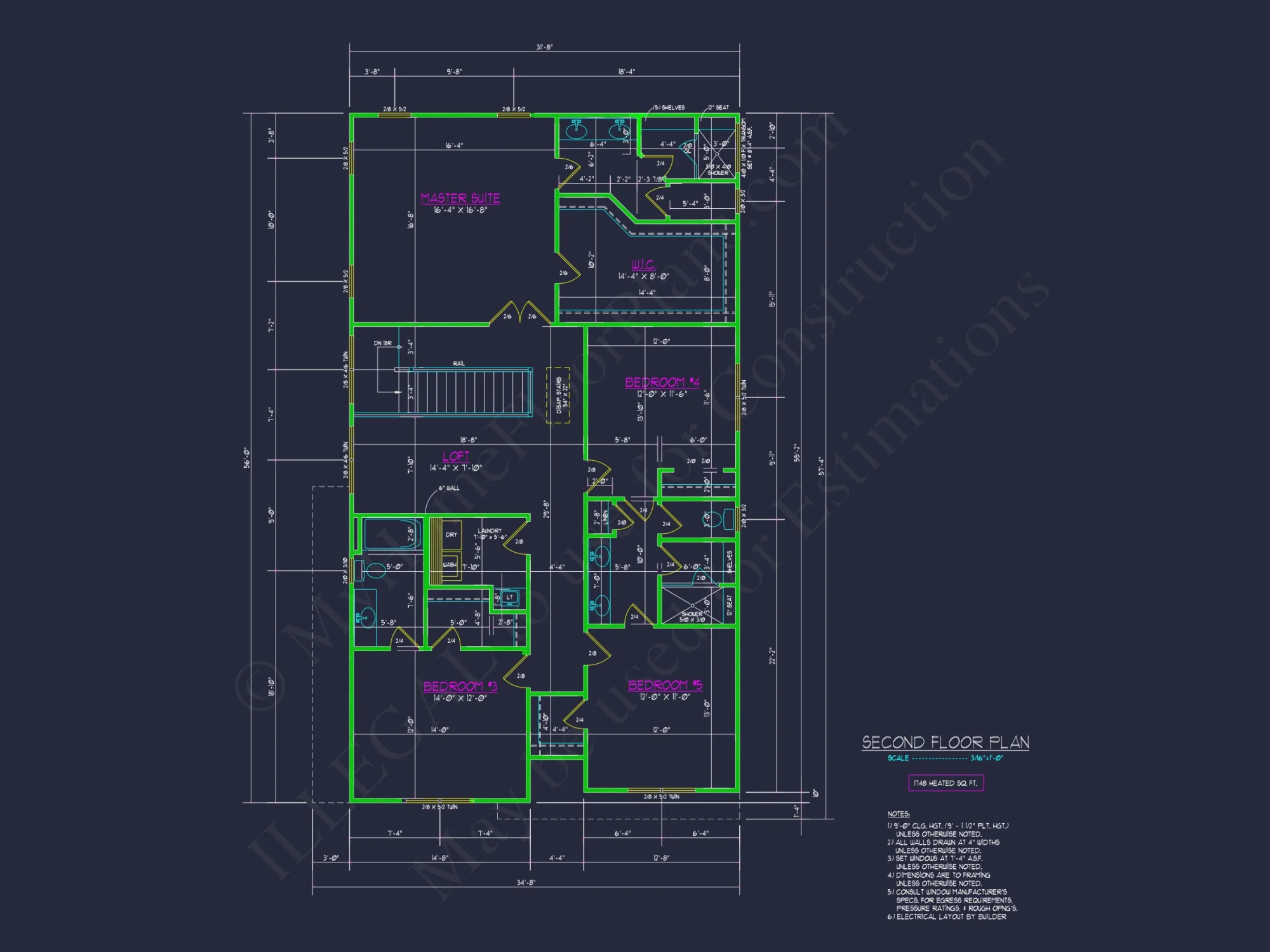 Modern Suburban house Plan: 2-Story Blueprint with 6 Beds