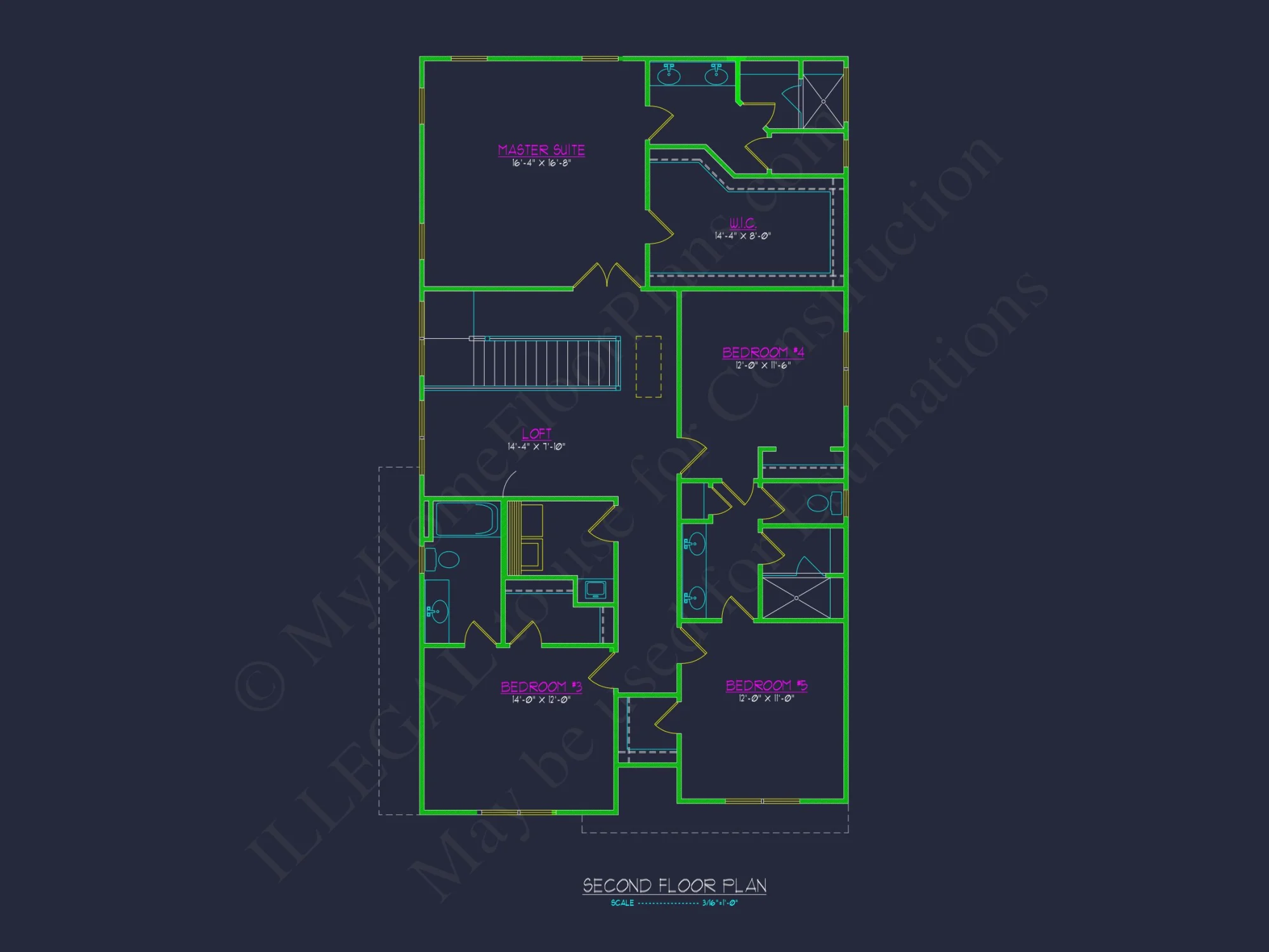 Modern Suburban house Plan: 2-Story Blueprint with 6 Beds