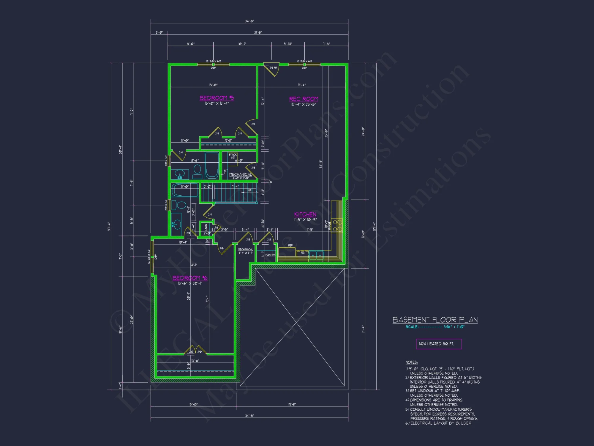 Modern Suburban house Plan: 2-Story Blueprint with 6 Beds