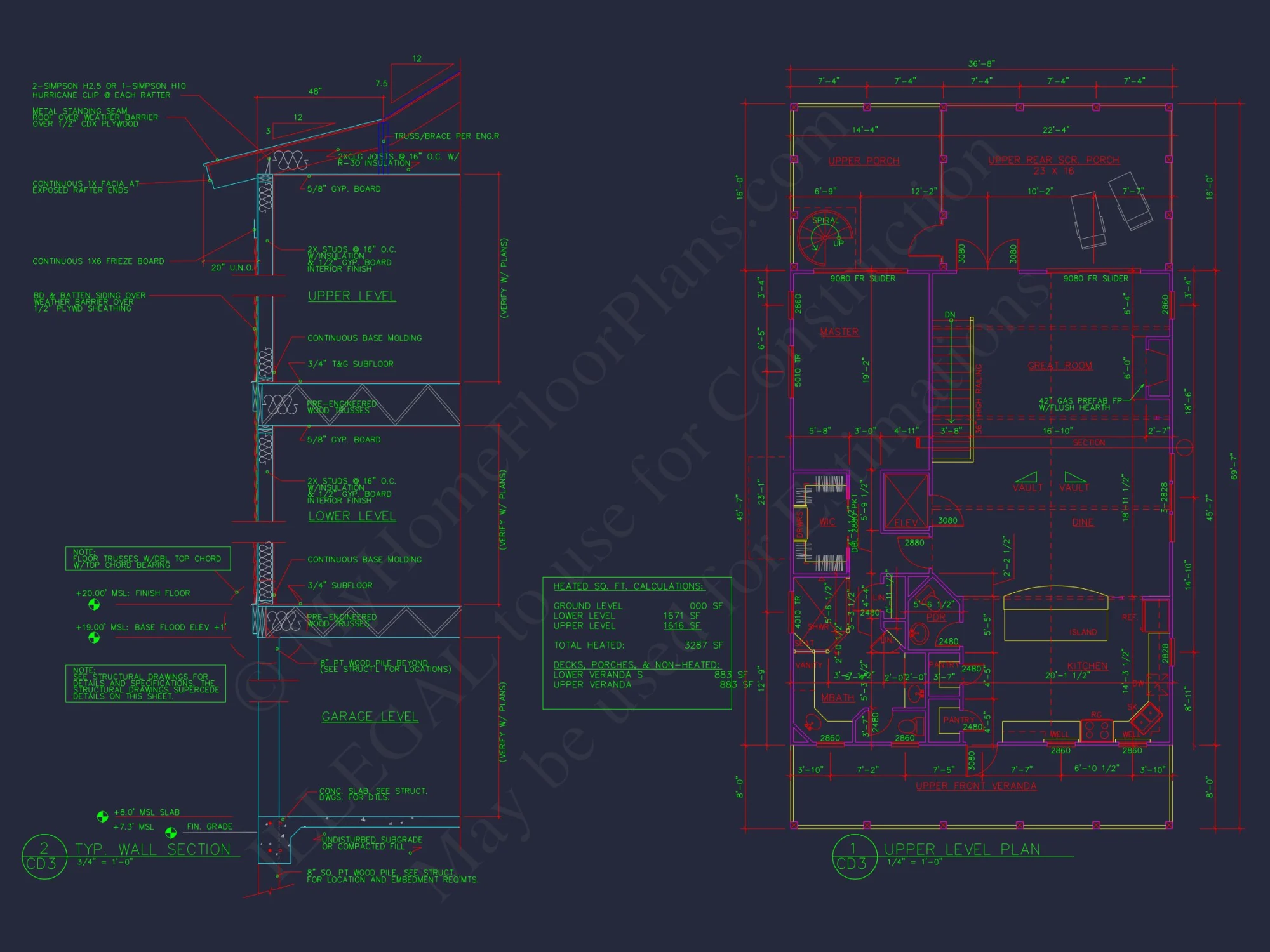 Stunning Coastal house Floor Plan with CAD Blueprint Designs
