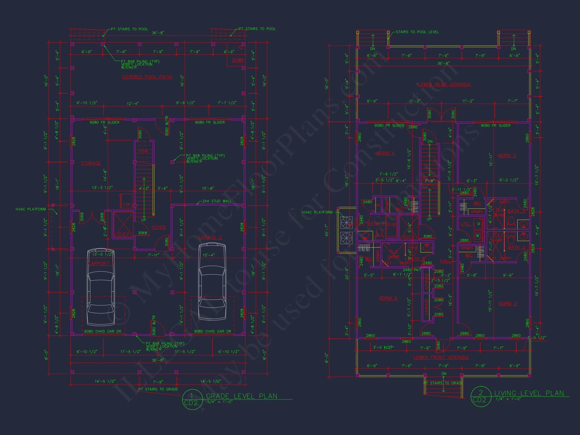 Stunning Coastal house Floor Plan with CAD Blueprint Designs