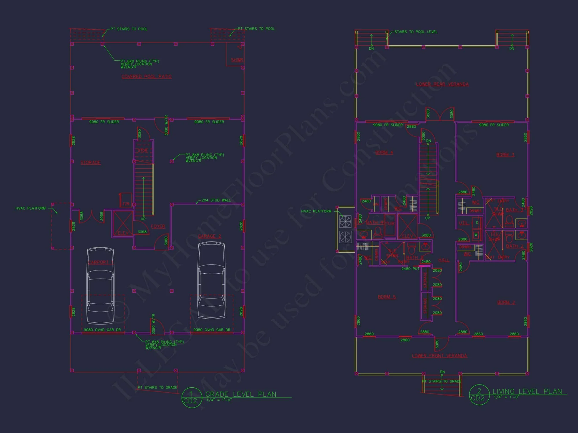 Stunning Coastal house Floor Plan with CAD Blueprint Designs