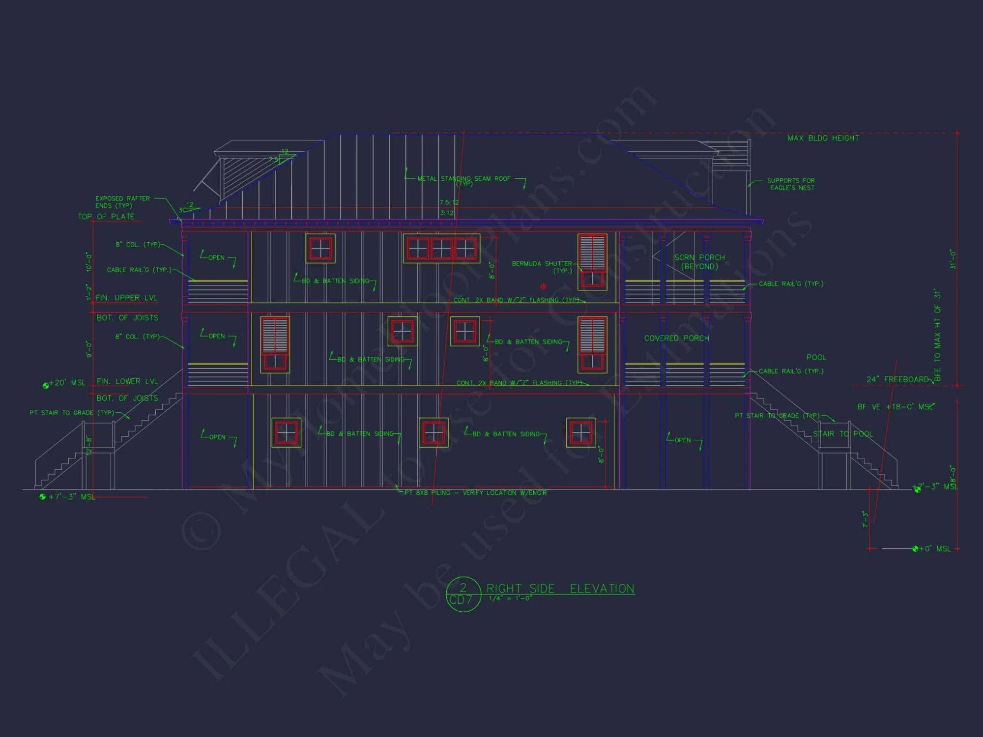 Stunning Coastal house Floor Plan with CAD Blueprint Designs