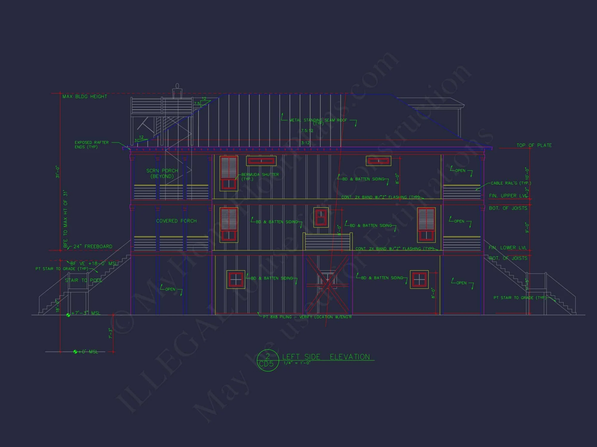 Stunning Coastal house Floor Plan with CAD Blueprint Designs